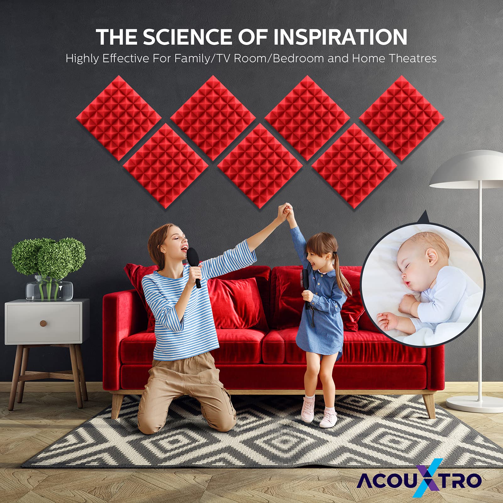 24 Pack Soundproof Foam Panels - 12x12x2 Inch Peel and Stick Acoustic Wall Padding for Music Studios & Home Theaters | Noise Reduction, Sound Absorption, Decorative Red Acoustic Panels for Walls (Perfect for Recording Studios, Home Offices, and Soundproofing Rooms)