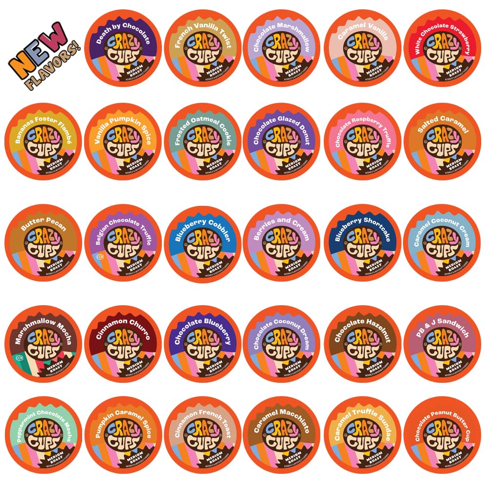 Crazy Cups Flavored Coffee Pods Variety Pack - Medium Roast Single Serve K-Cups for Keurig Machines | 50 Count Recyclable Pods | Perfect for Office, Home & Gifts