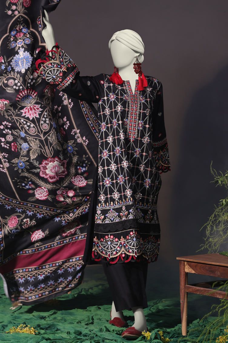 Premium Cambric Black Unstitched Suit Fabric by J. Junaid Jamshed - Perfect for Custom Tailoring, Formal Wear & Special Occasions
