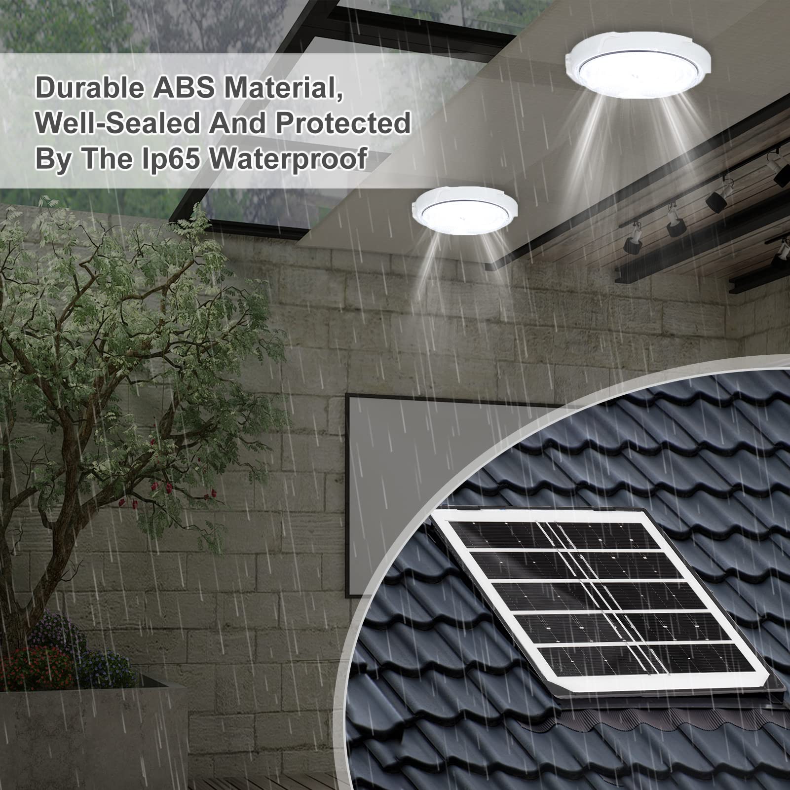 45W Solar LED Ceiling Light with Dimmable Remote Control - 50 LED Indoor/Outdoor Solar Shed Lamp for Yard, Barn, Garage, Garden - Energy Efficient Solar Lighting for Home & Outdoor Spaces