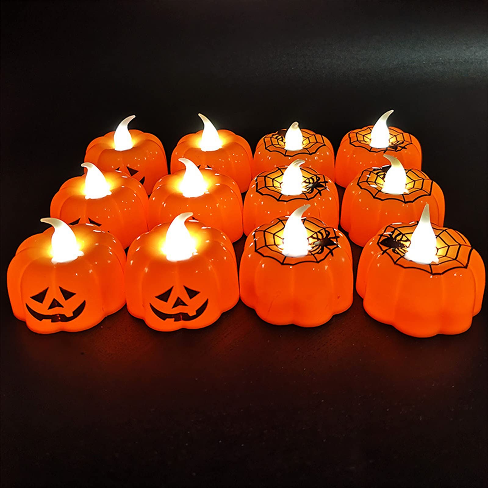 MISSHENG 12 Pack LED Halloween Pumpkin Lights - Flameless Tea Light Candles with Orange Flickering Effect for Halloween Decorations, Fall Festival, Thanksgiving, Home & Party Decoration - Perfect for Table Centerpieces, Jack-o'-Lanterns, and Seasonal Displays