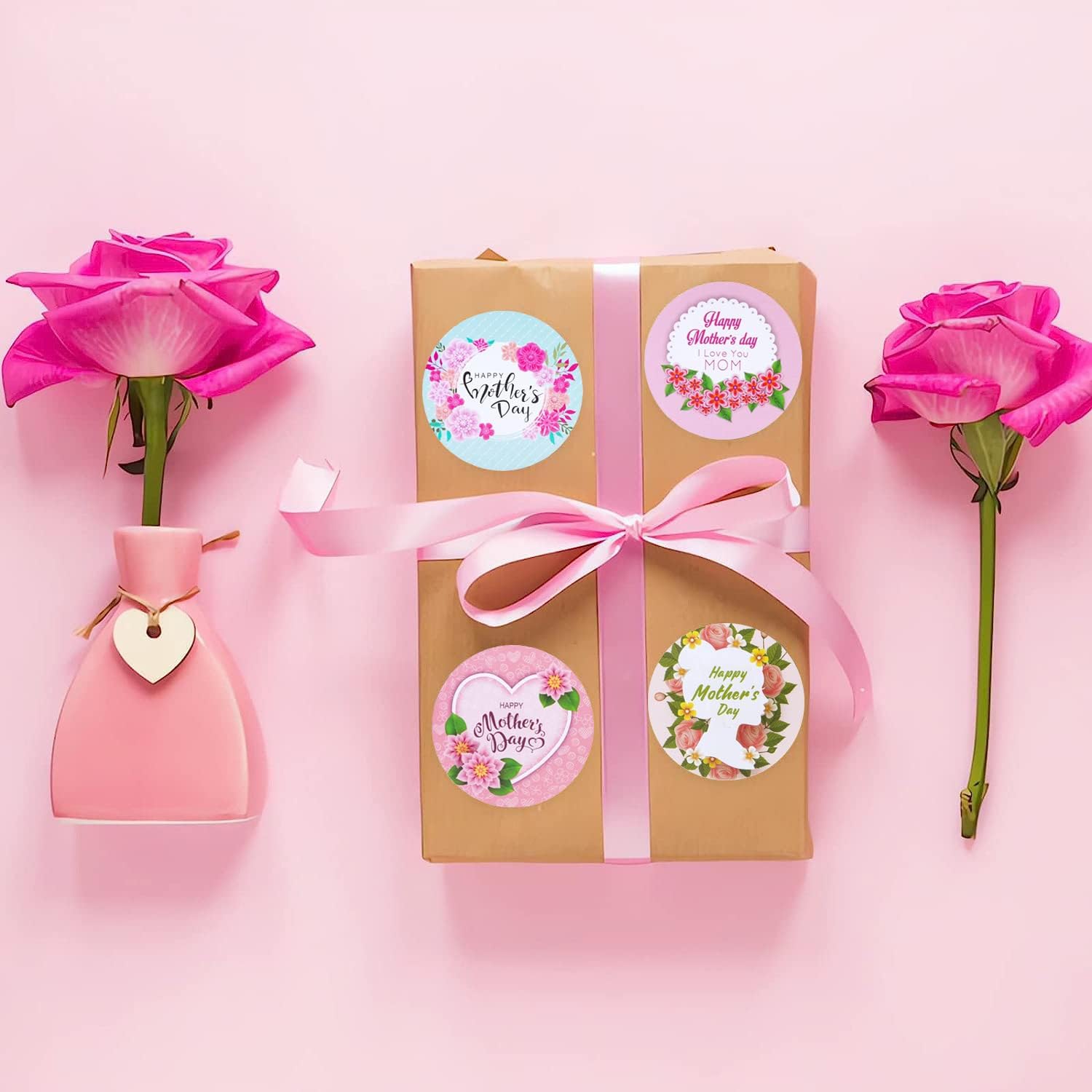 500 PCS Happy Mother's Day Stickers - Self-Adhesive Floral Labels for Party Favors, DIY Cards & Gift Wrapping (1.5 Inch) - Perfect for Mother's Day Decorations, Scrapbooking & Craft Projects