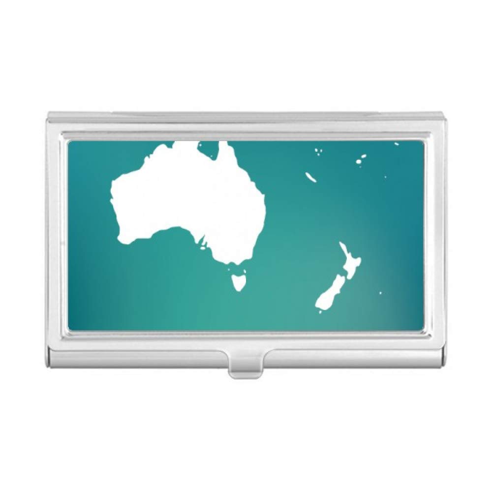 Australia Oceania Continent Outline Map Business Card Holder - Stylish Leather Wallet Case for Credit Cards & IDs - Perfect for Travel, Office & Business Professionals