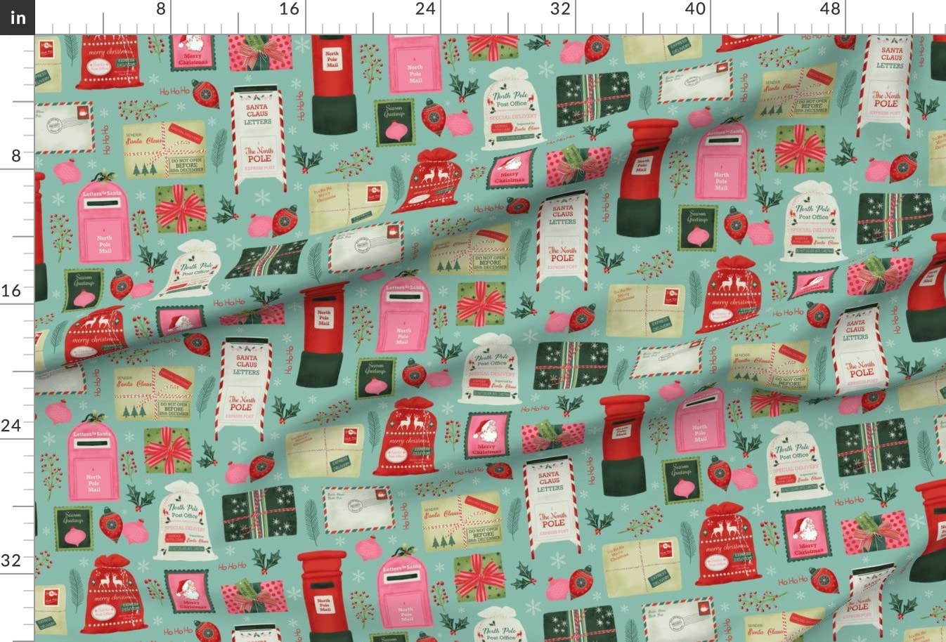 Santa Pink Green Red Snowflakes Berries Printed Minky Fabric by The Yard - Soft & Cozy for Sewing Baby Blankets, Quilt Backing, Plush Toys - Perfect for DIY Holiday Crafts & Nursery Decor