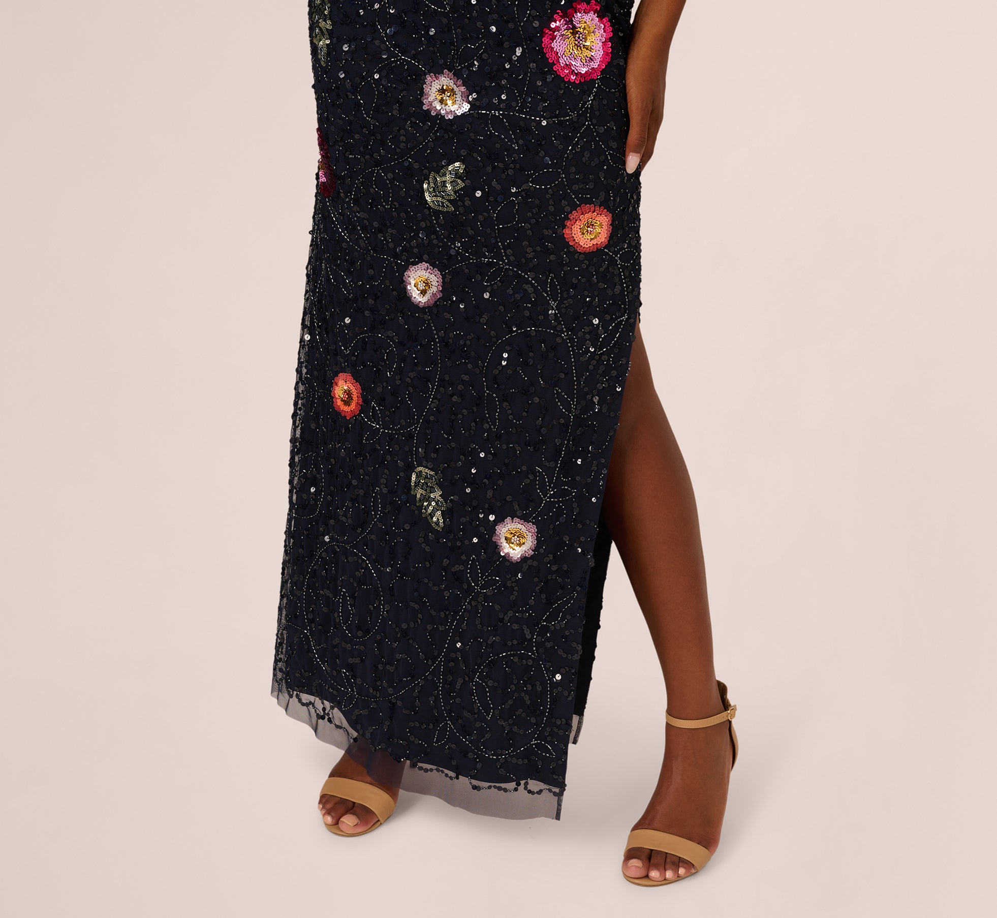 One Shoulder Floral Bead Dress in Navy Multi - Elegant Summer Party Dress for Weddings, Cocktails & Special Occasions
