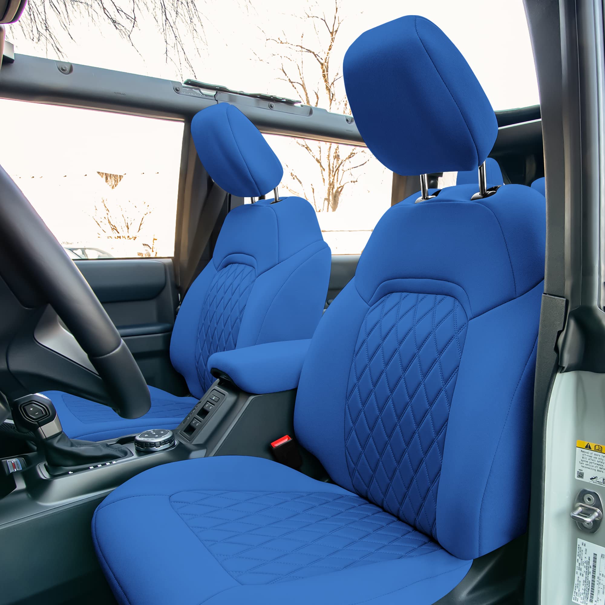 Custom Fit Neoprene Seat Covers for Ford Bronco 2021-2022 - Water Resistant Neosupreme Front Set in Solid Blue | Durable SUV Seat Protectors for Off-Roading & Daily Commute