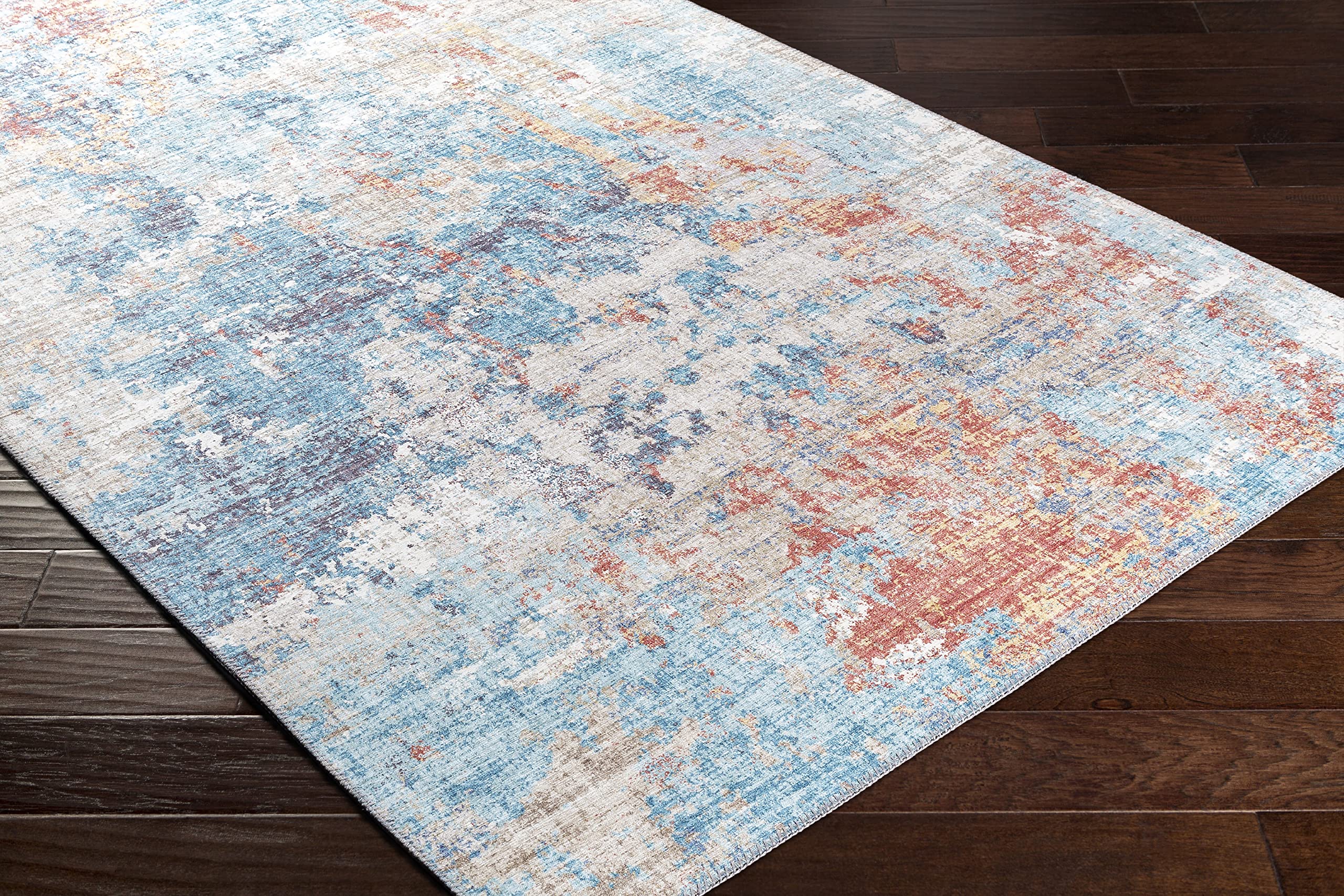 Mark&Day 9x12 Modern Teal Area Rug - Blue Orange Grey Non-Slip Carpet for Living Room, Bedroom, Kitchen | Soft & Durable Indoor Rug for Home Decor (9' x 12') | Perfect for Cozy Spaces & High Traffic Areas