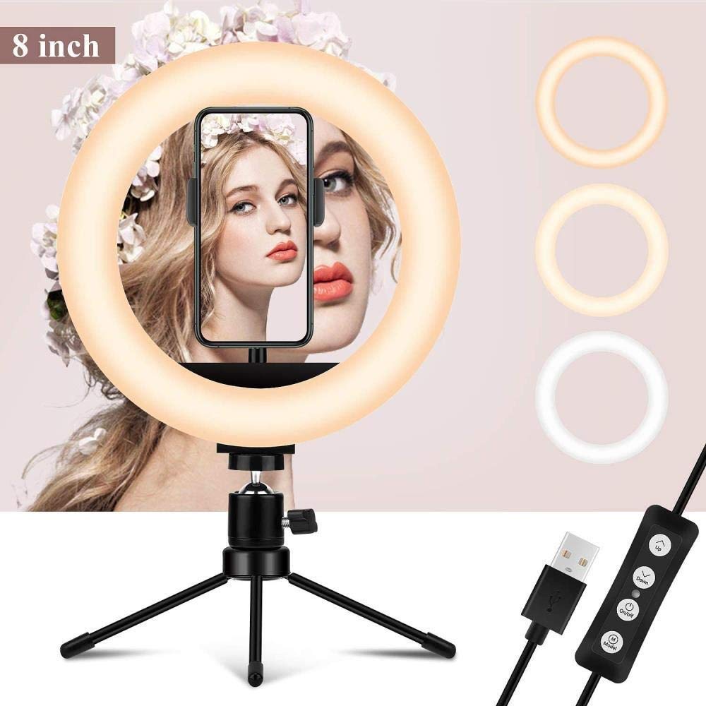 HMTE 8 Inch Ring Light with Mini Metal Tripod - Professional Beauty Lighting for Live Streaming, YouTube Videos, TikTok & Photography - Perfect for Makeup, Selfies, and Video Calls