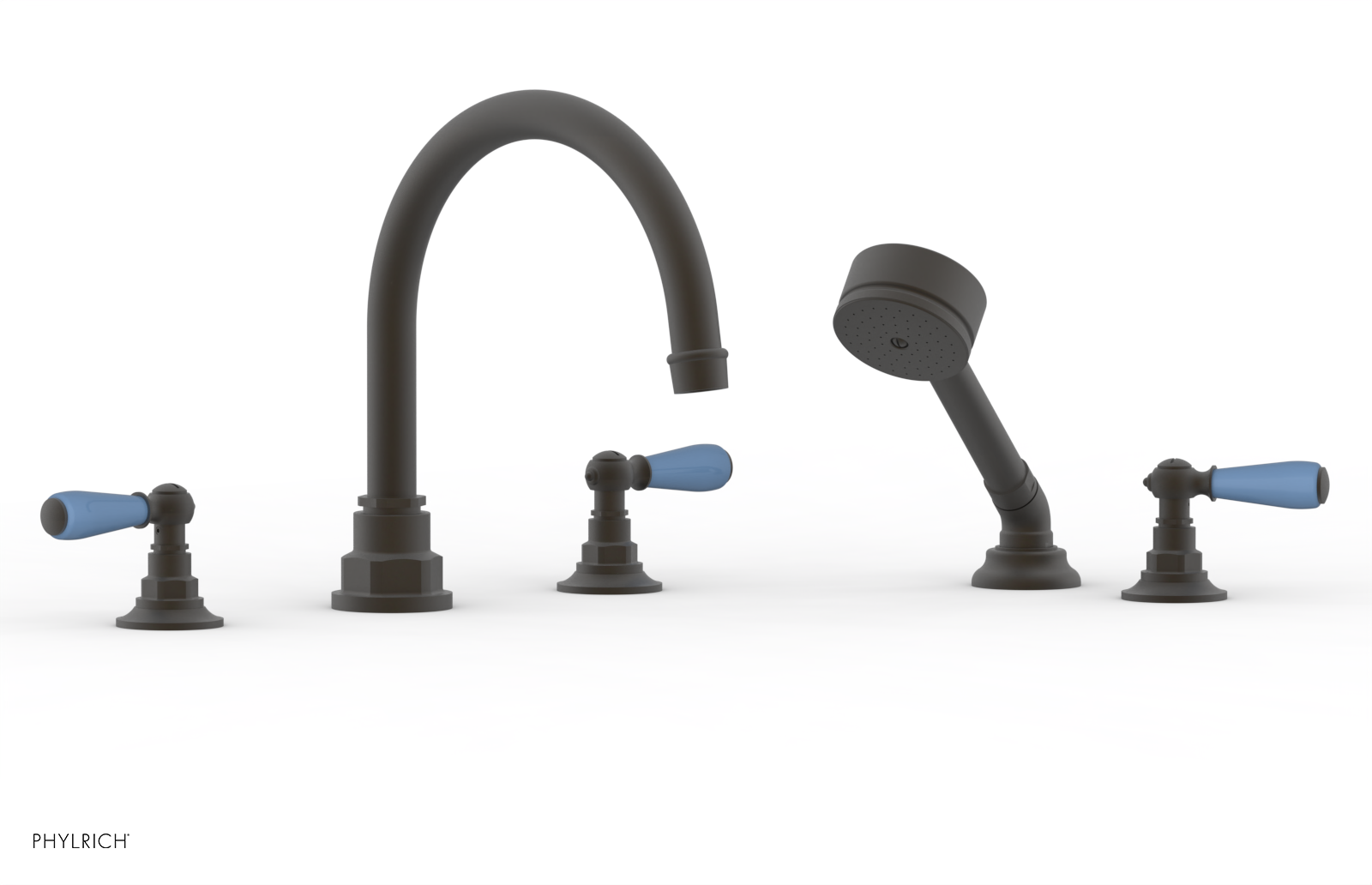 Jamestown Deck Tub Set with Hand Shower - Lever Handles & Light Blue Accents - 165
