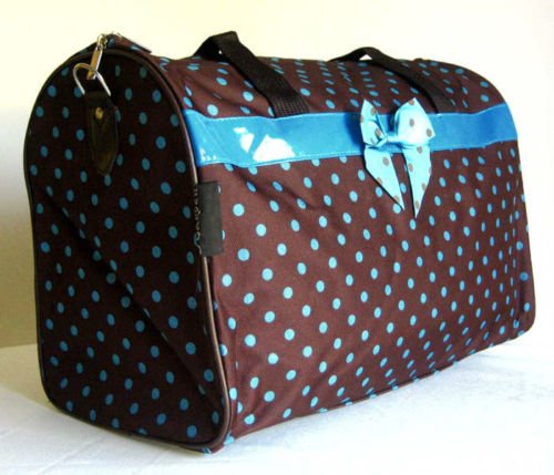 Stylish 19-Inch Duffel & Tote Bag with Brown & Blue Polka Dot Pattern - Perfect for Travel, Gym, and Everyday Use