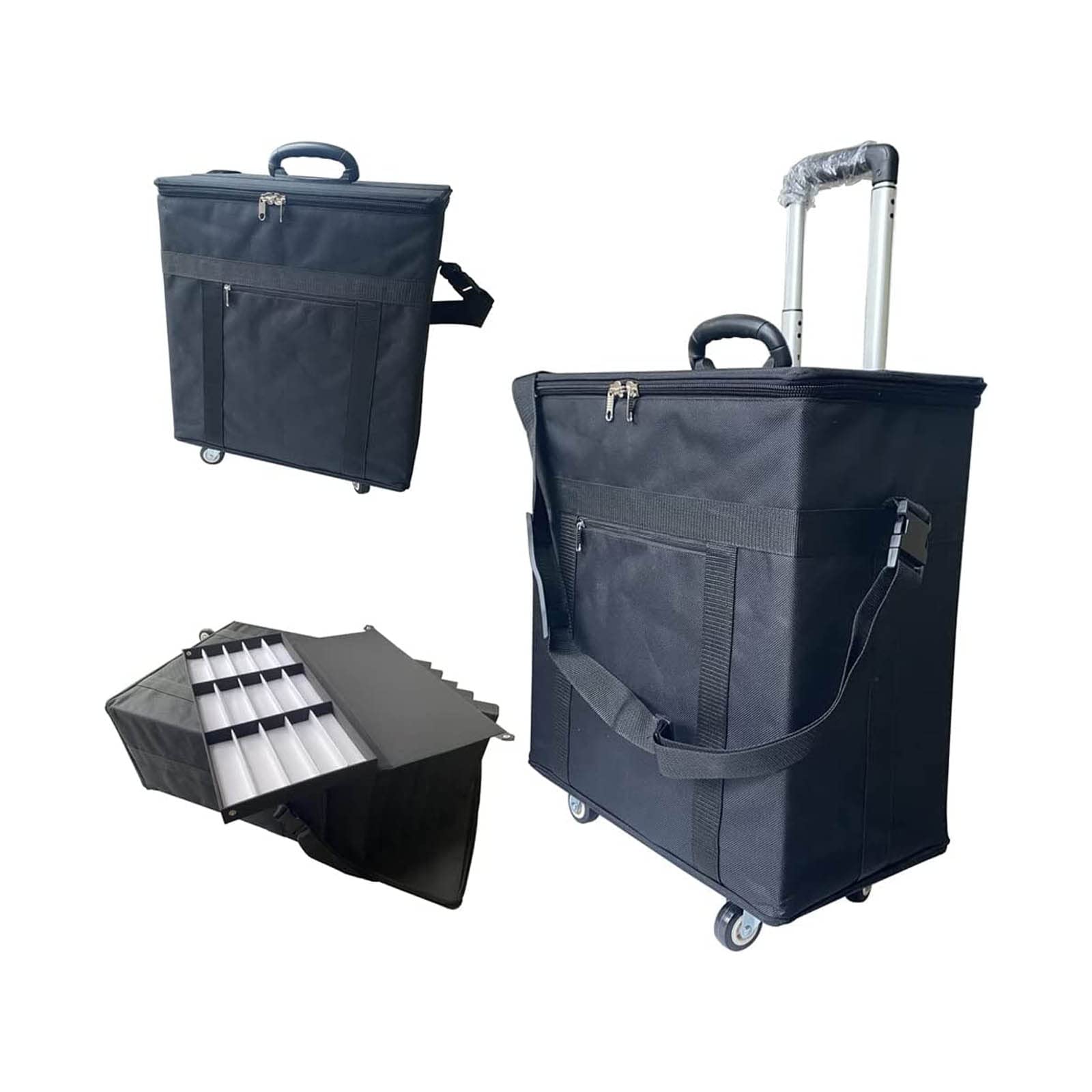 INTBUYING 180-Pair Eyeglass Display Case - Optical Glasses Storage Trolley Box with 12 Trays, Tie Rod Oxford Cloth Sunglass Organizer Cabinet for Eyewear Collectors | Perfect for Retail Stores, Optical Shops & Trade Show Exhibitions