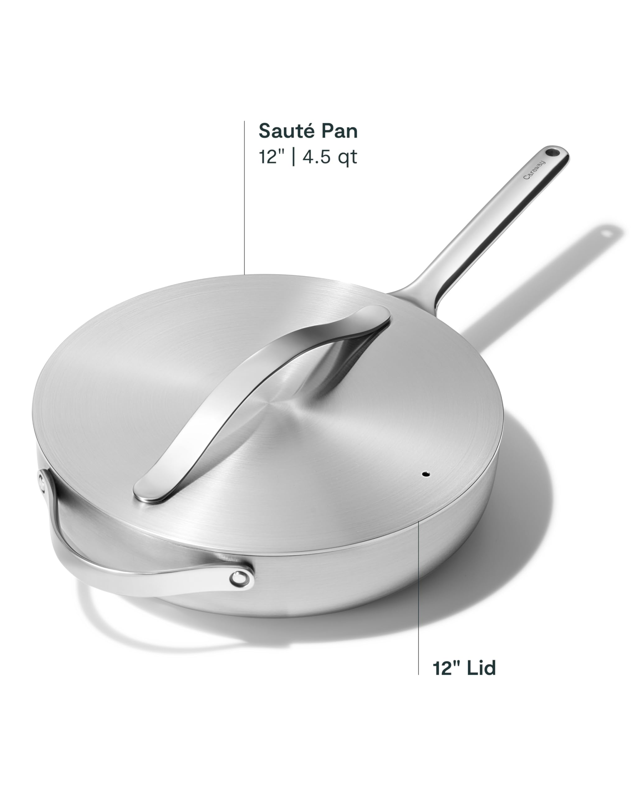 Caraway 4.5 Qt Stainless Steel Sauté Pan - 5-Ply Construction, Oven & Stovetop Safe, Non-Toxic PTFE & PFOA Free Cookware - Perfect for Searing, Braising & Everyday Cooking