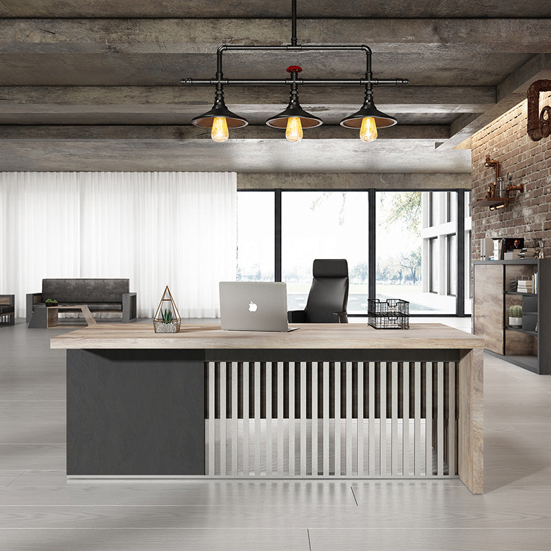 AFTAN 180cm Executive Desk with Left Panel - Warm Oak & Black Finish - Perfect for Home Office & Professional Workspaces