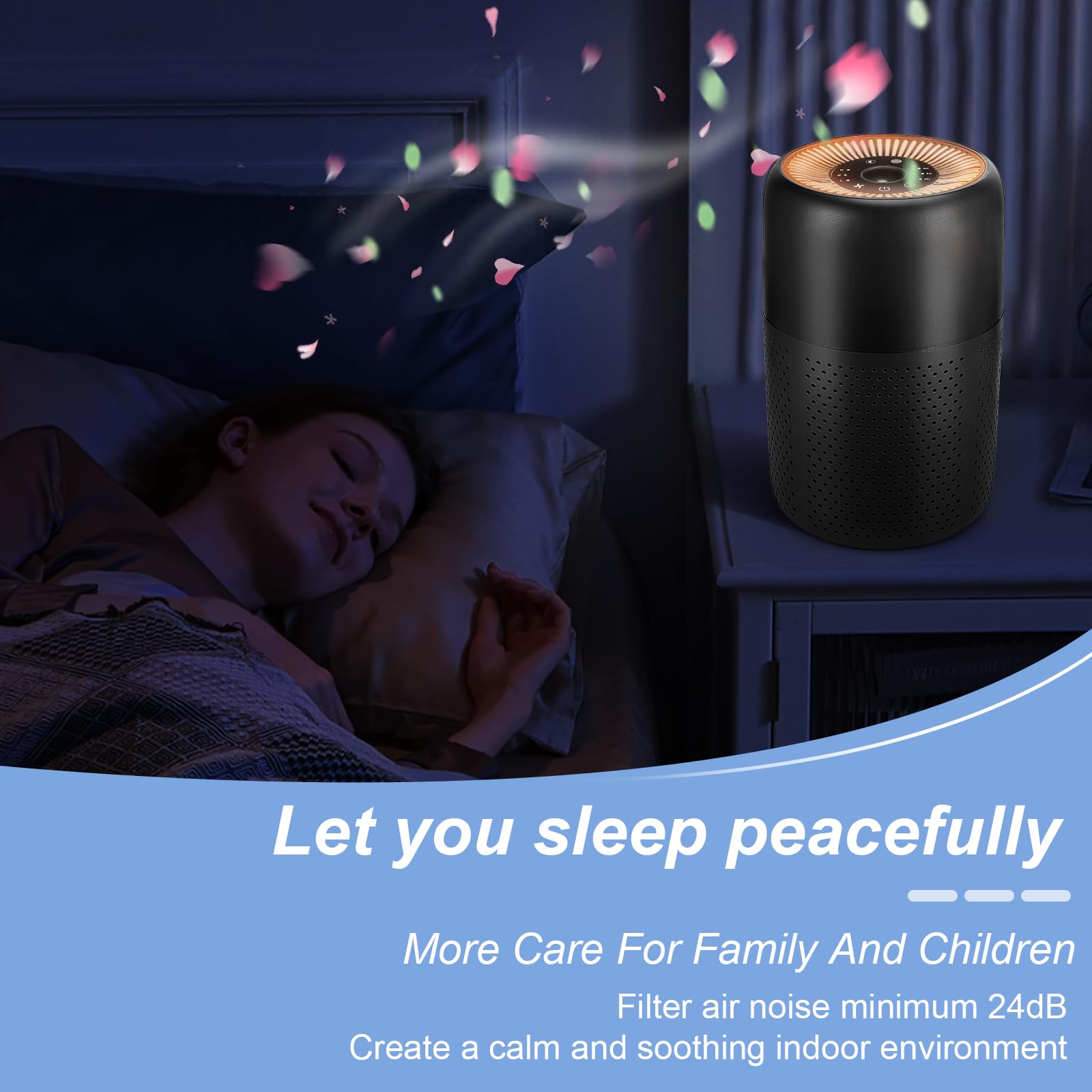 2 Pack TPLMB H13 True HEPA Air Purifiers for Bedroom & Living Room - Quiet 24dB, Night Light, Speed Control, Fragrance for Better Sleep - Perfect for Home, Office, Nursery & Small Spaces (Black)