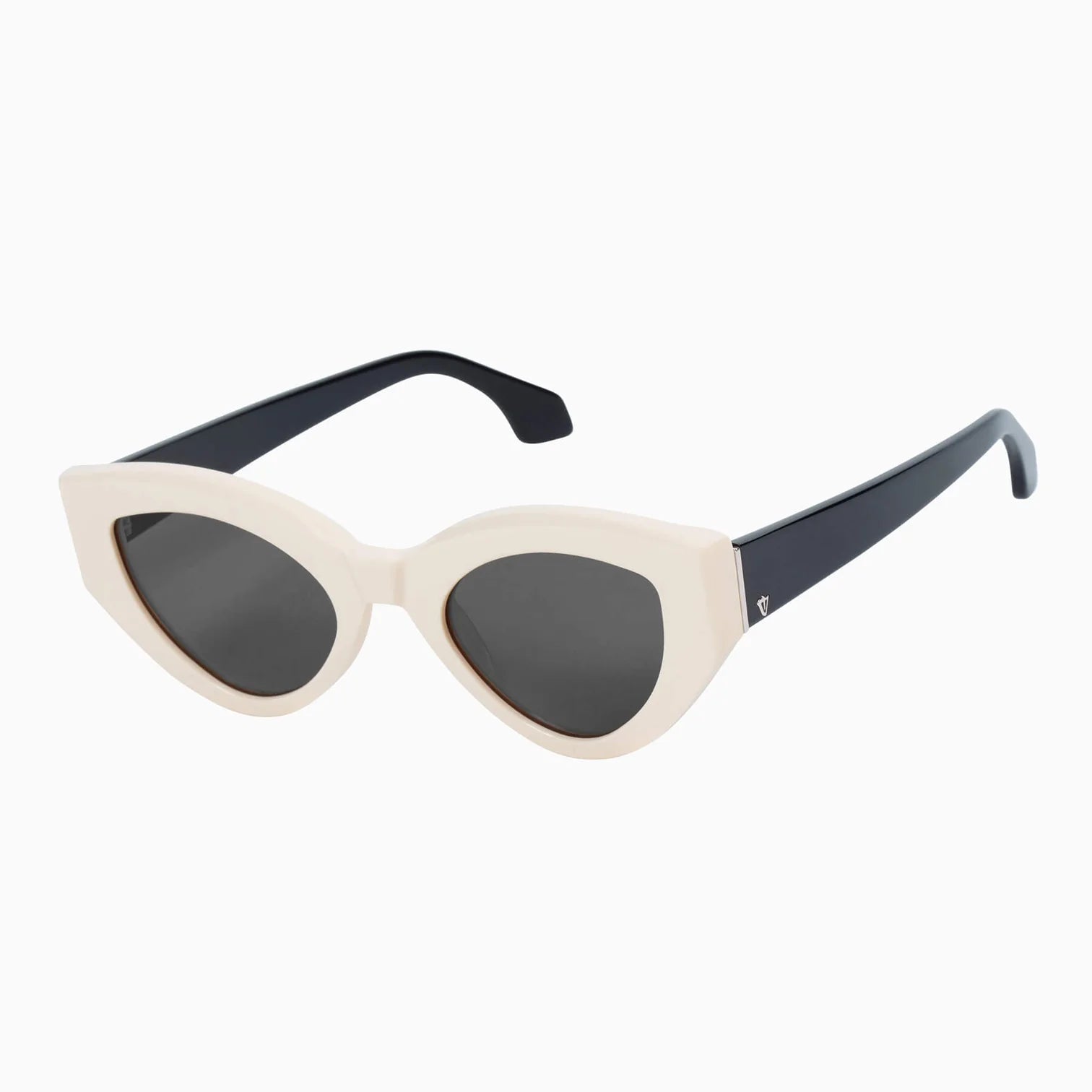 Bones Cream Face Black Temples Sunglasses with Silver Metal Trim & Black Lens - Stylish UV Protection for Outdoor Activities and Fashion