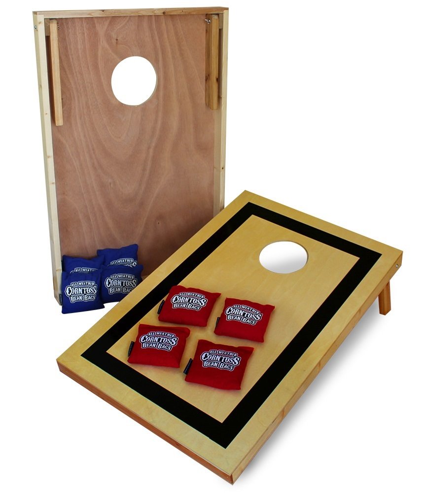 Premium Wooden Cornhole Boards Set - Classic Outdoor Toss Game for Backyard, Tailgating, and BBQ Parties - Regulation Size with Carrying Bags (2 Boards & 8 Bags)