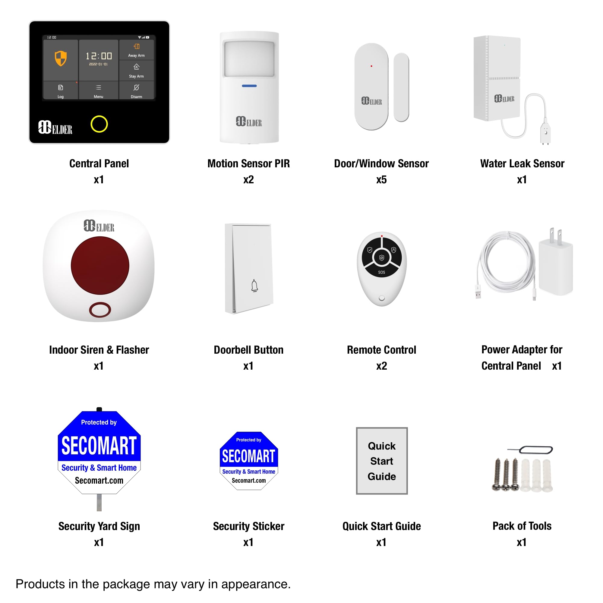 Elder Wireless 13-Piece Smart Home Security System with WiFi & 4G - DIY Touch Panel, Siren, Doorbell, Leak & Motion Sensors - Compatible with Google Assistant & Alexa - Perfect for Home Protection & Remote Monitoring