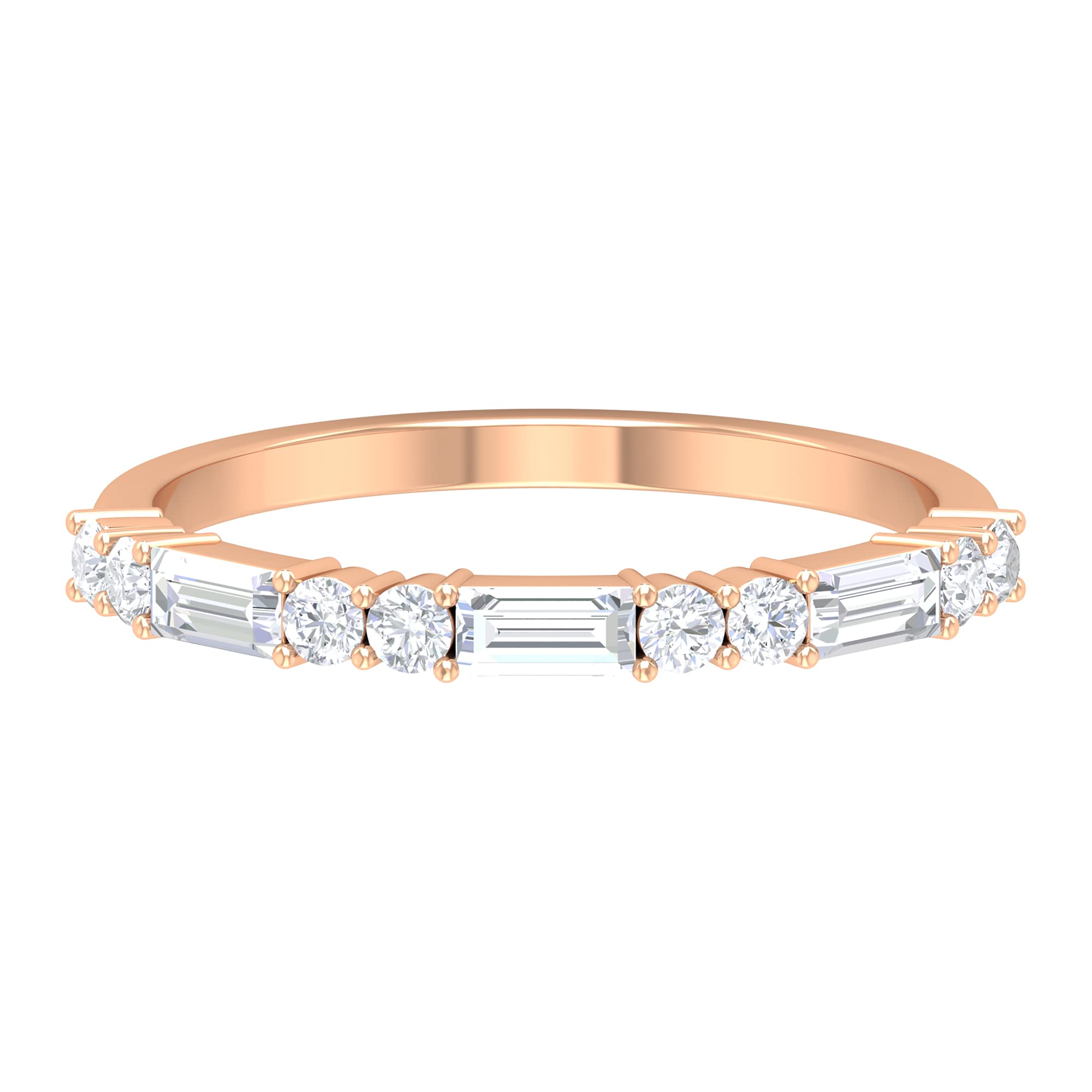 3/4 CT Diamond Half Eternity Ring - 14K Solid Gold Baguette & Round Cut Stackable Wedding Band for Women - Perfect for Anniversary, Engagement & Everyday Elegance