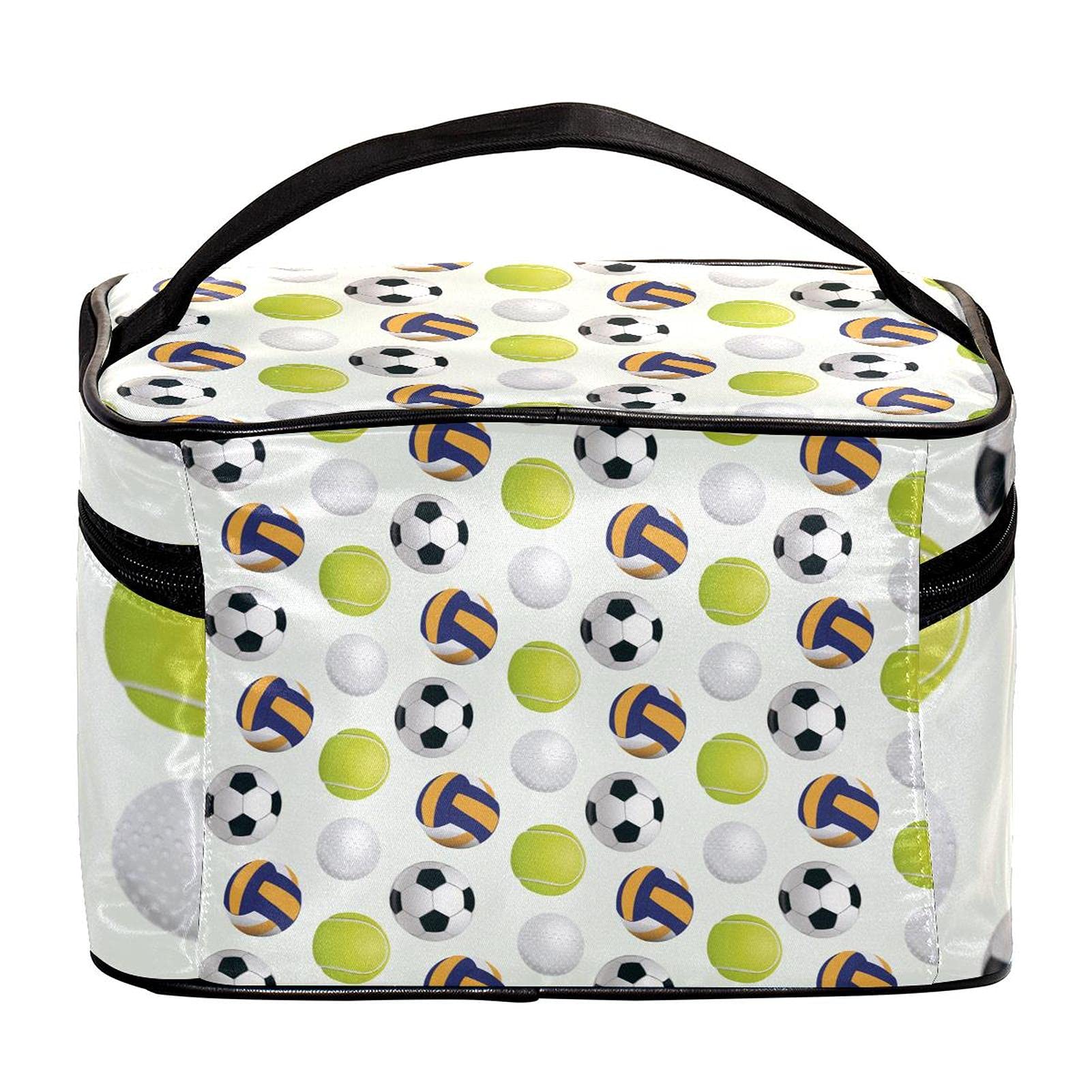 **Sport Balls Pattern Large Travel Makeup Bag – Waterproof Cosmetic Organizer with Zipper, Toiletry Pouch for Women & Girls – Perfect for Gym, Travel, and Daily Use**