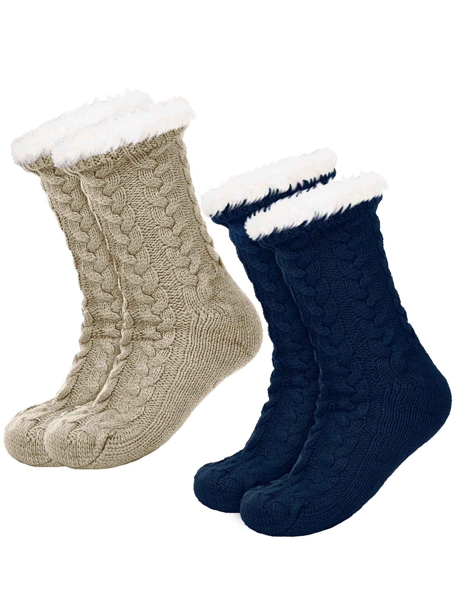 Boao 2 Pairs Women's Warm Fuzzy Slipper Socks - Fleece-Lined Non-Slip Winter House Socks for Christmas Gifts & Cozy Home Wear