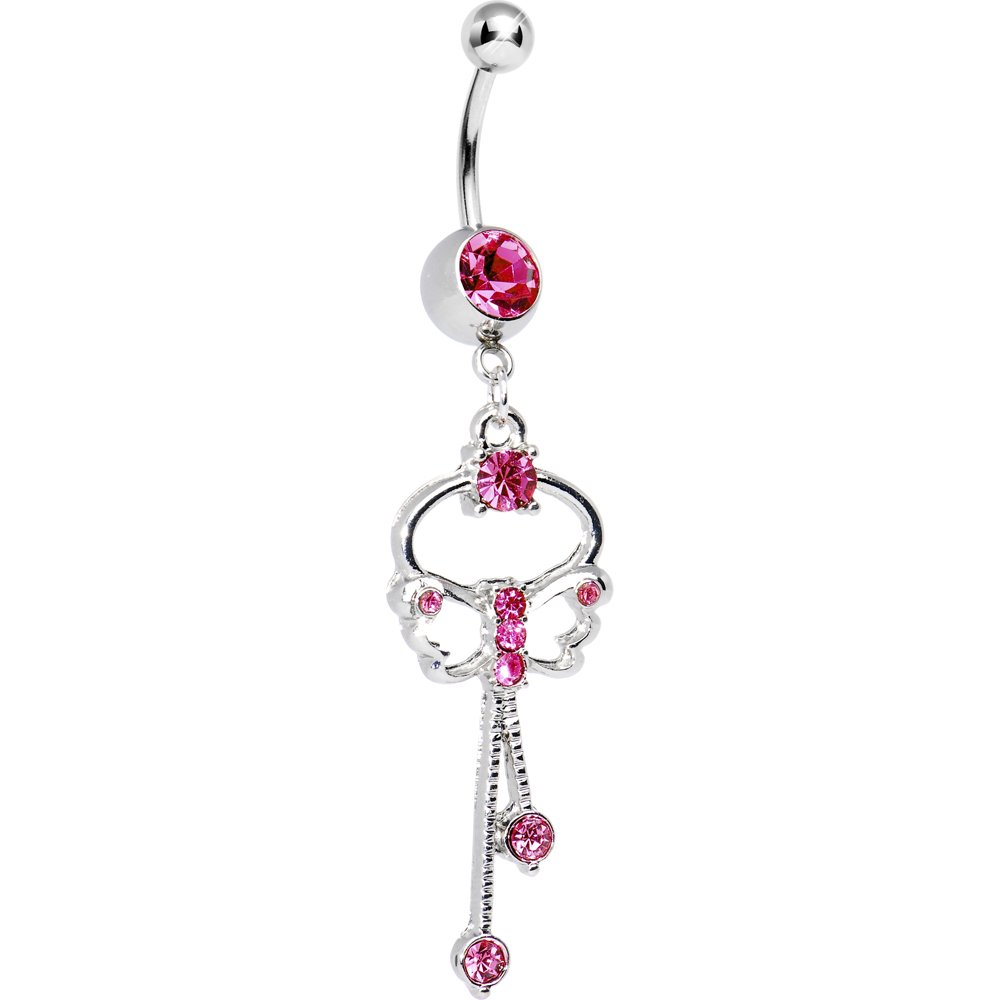 Body Candy Butterfly Wishes Pink Belly Ring - Dainty Navel Piercing Jewelry for Women, Cute Belly Button Ring for Summer, Beach & Festival Outfits