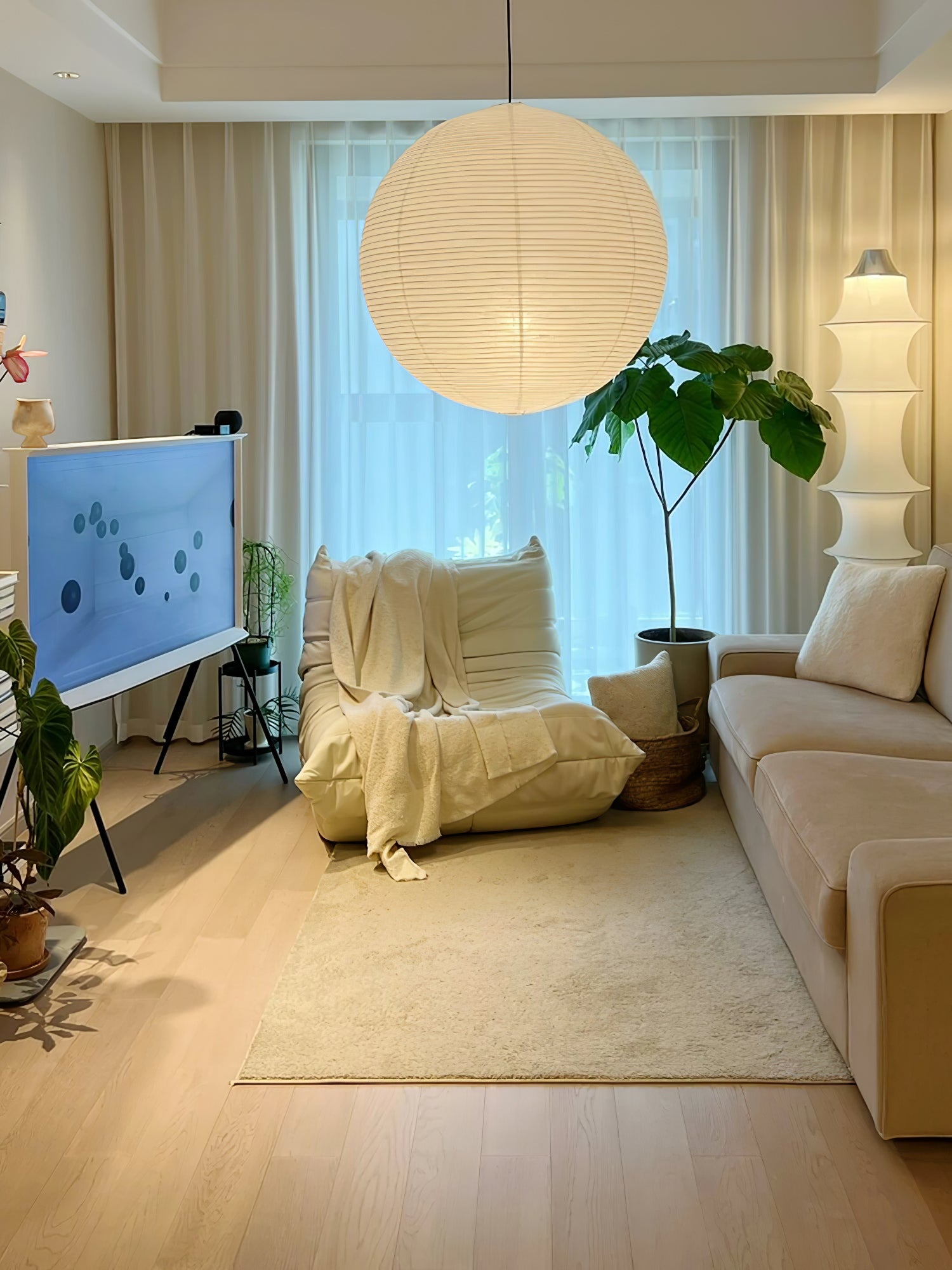 Akari Round Swag Light - Modern Hanging Lamp for Living Room, Bedroom & Outdoor - Perfect for Boho, Farmhouse & Minimalist Decor
