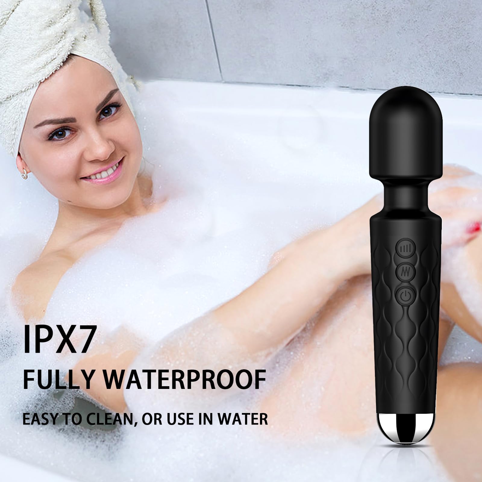 SANJIANKE Powerful Wand Vibrator for Women - 8 Speeds & 20 Patterns G-Spot & Clitoral Stimulator, Waterproof & Ultra Quiet Adult Sex Toy - Perfect for Solo Play, Couples Massage & Stress Relief (Black)