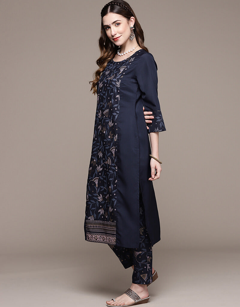 Blue Crepe Straight Leg Pants for Women - Comfortable Office Wear & Casual Outfits