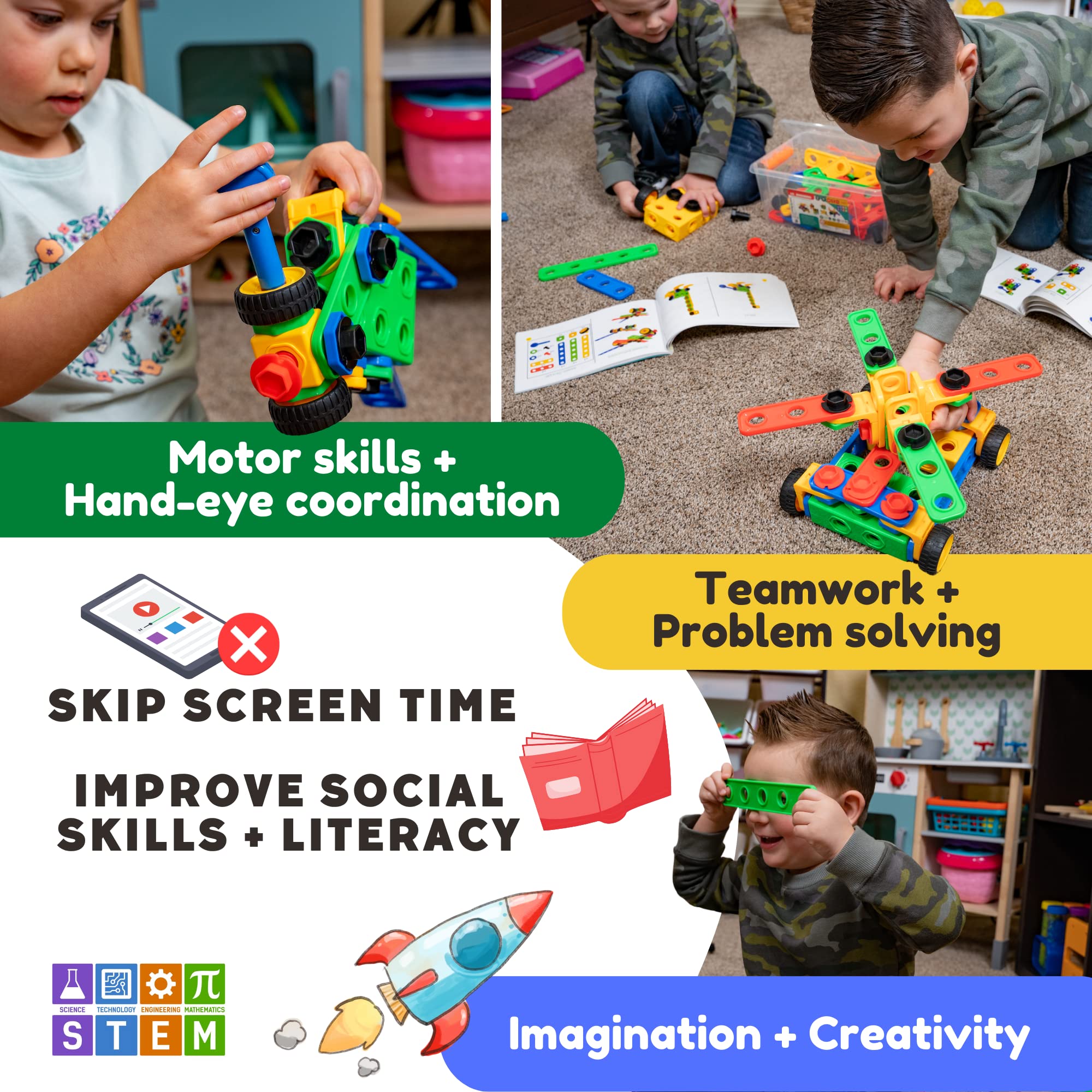 ETI Toys STEM Learning Educational Building Blocks Set - 101 PCS Construction Engineering Kit for Kids Ages 3-5 | Creative Fun STEM Toys Gift for Boys & Girls | Perfect for Classroom Learning, Birthday Gifts & Early Childhood Development
