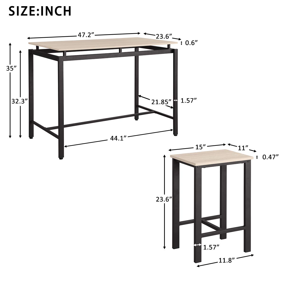 Modern 5-Piece Counter Height Dining Set - Wooden Kitchen Table & Chairs with Metal Legs, Beige - Perfect for Small Spaces, Breakfast Nooks & Contemporary Kitchens