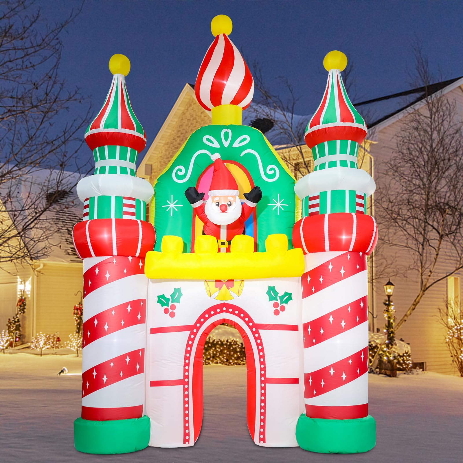 10FT Christmas Inflatable Castle Outdoor Decor with Santa Claus & LED Lights - Holiday Yard Decoration for Lawn, Garden, Xmas Party & Festive Home Decor