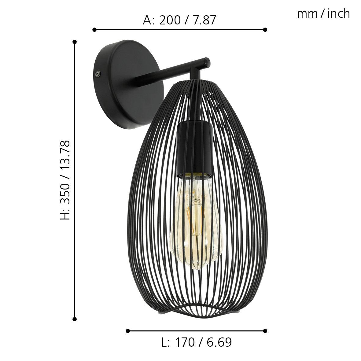 Eglo Clevedon Black Wall Light with Teardrop Wire Shade - Modern Outdoor Lighting for Patio, Porch, and Garden Decor