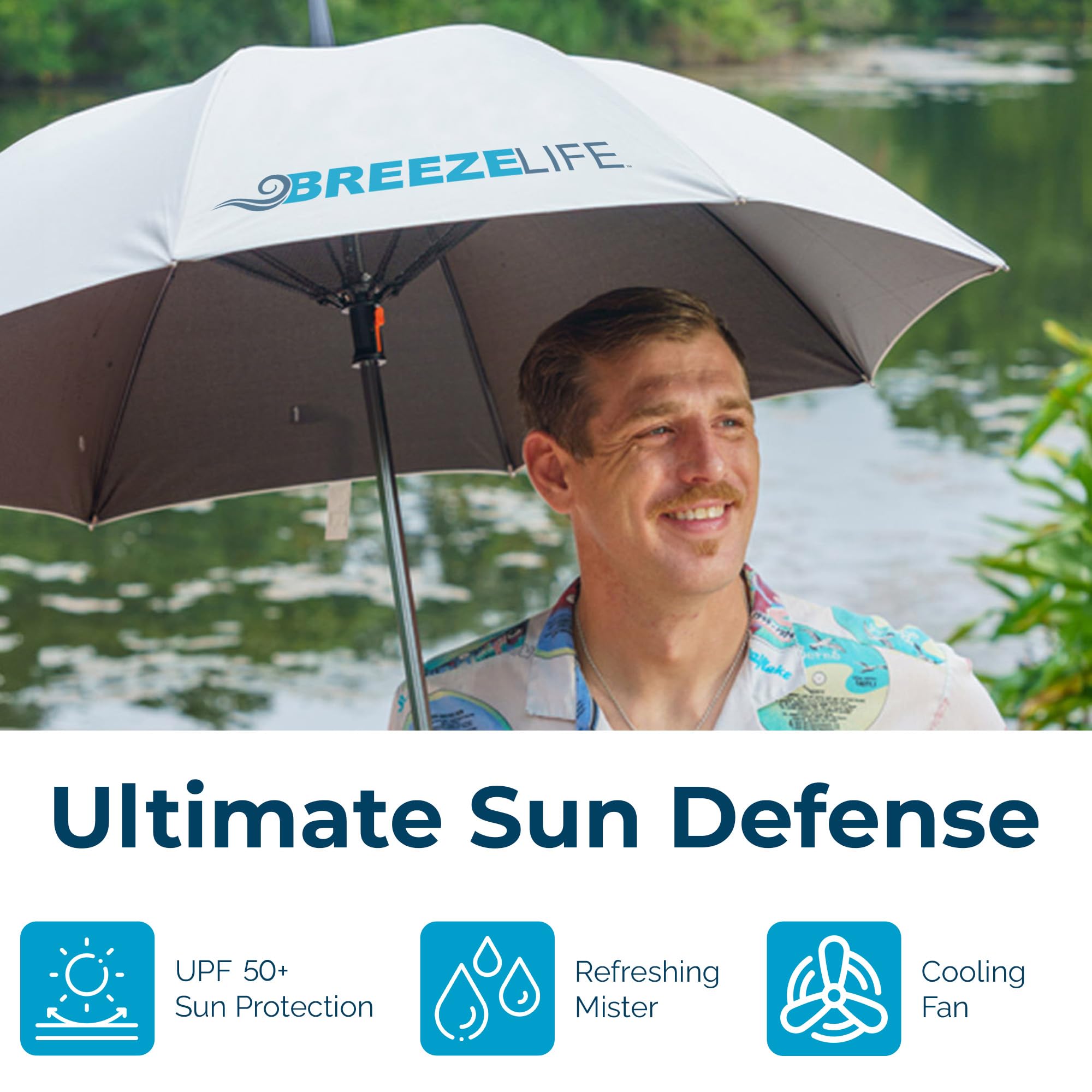 Mister Breeze Sun Umbrella with Fan - Portable Cooling for Beach & Outdoor