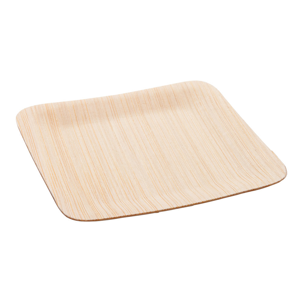 100-Piece Natural Bamboo Veneer Plates & Mini Forks Set - Eco-Friendly 3.5