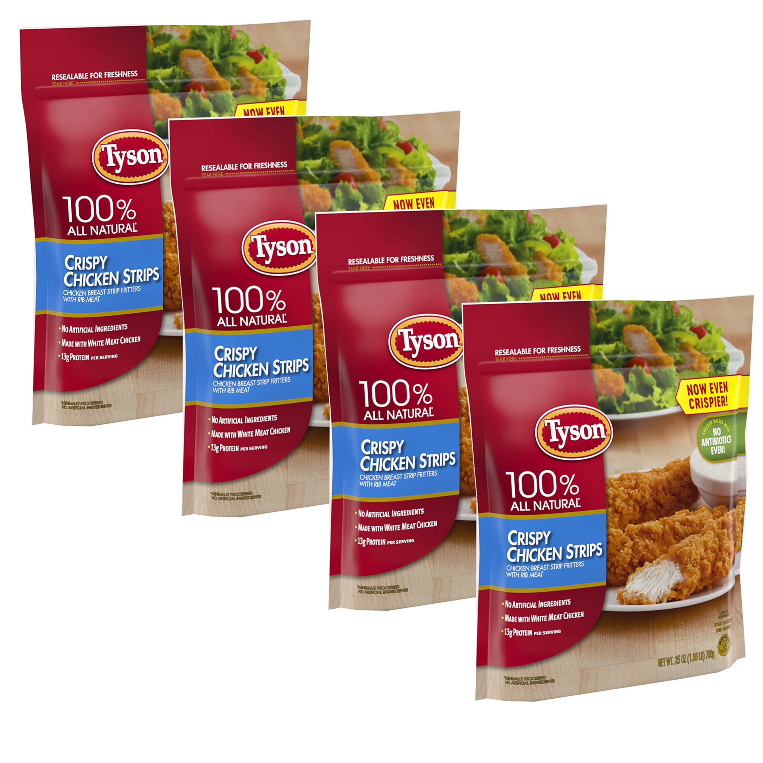 Tyson All Natural Fully Cooked Chicken Breast Strips with Rib Meat - No Antibiotics, 4 Pack (25 oz Each) - Perfect for Salads, Sandwiches & Meal Prep - Ready Set Gourmet Donate a Meal Program