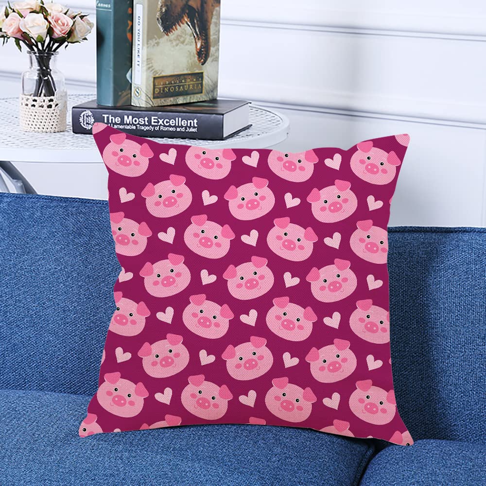 Decorative Square Throw Pillow Covers 18x18 Inch - Fun Pig Animal Design in Blue for Couch, Sofa & Bed - Soft Cushion Cases for Living Room, Bedroom & Home Decor