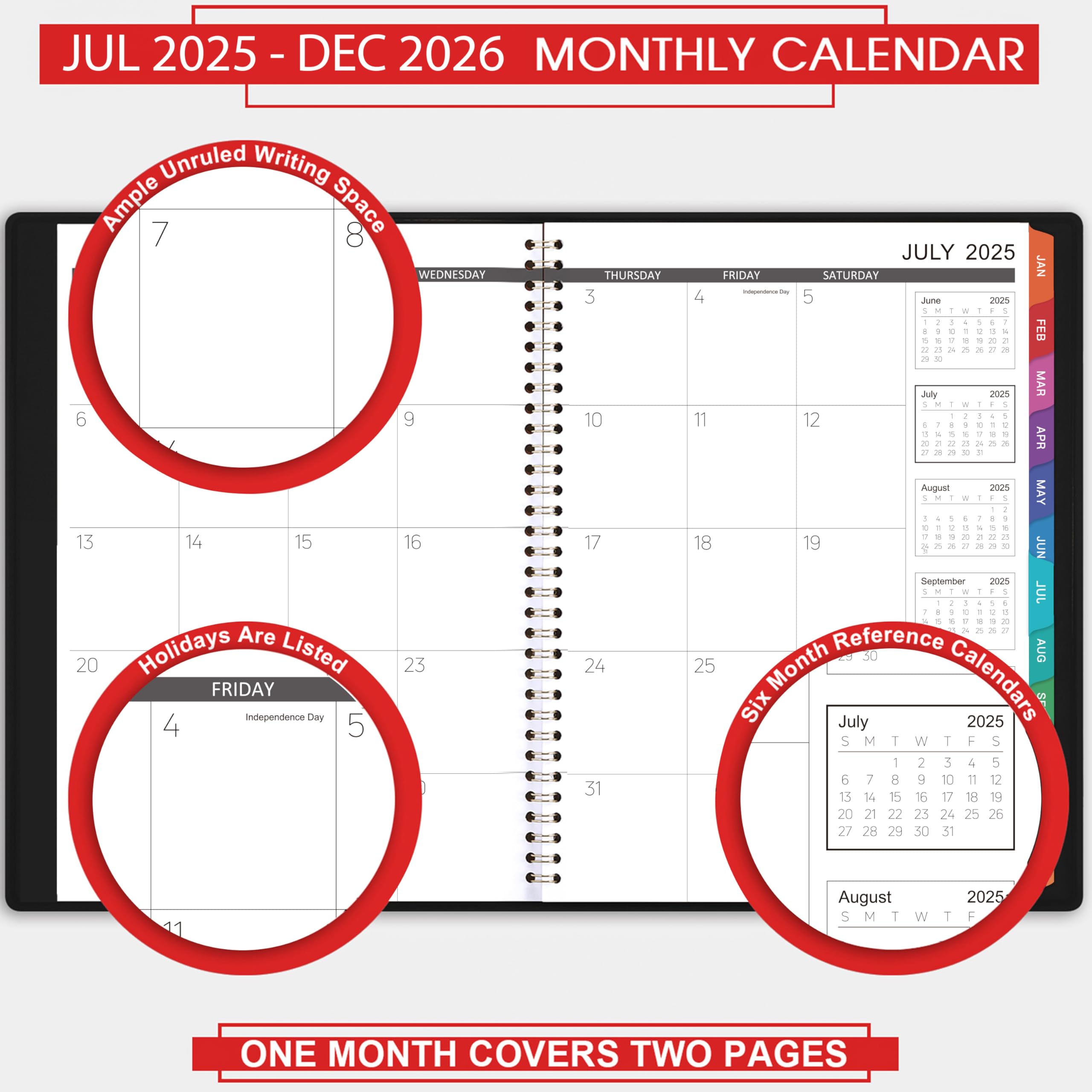 2025-2026 Monthly Planner Calendar - 18 Month Planner from July 2025 to December 2026, Faux Leather Cover, 8.86