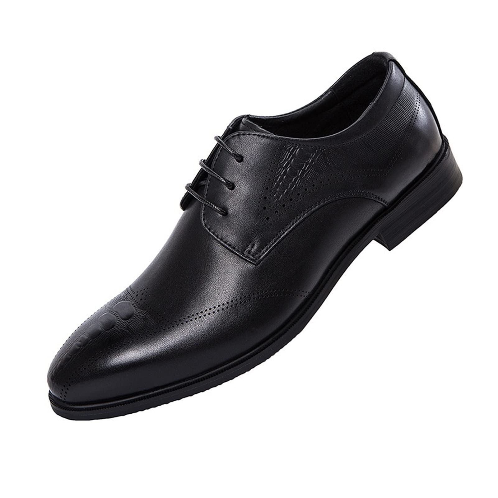 Premium Men's Oxford Formal Shoes - Genuine Leather Lace-Up Derby Dress Shoes with Crocodile Print & Anti-Slip Sole for Wedding, Business & Office (Black, Size 7) | Comfortable & Durable for Daily Wear & Special Occasions