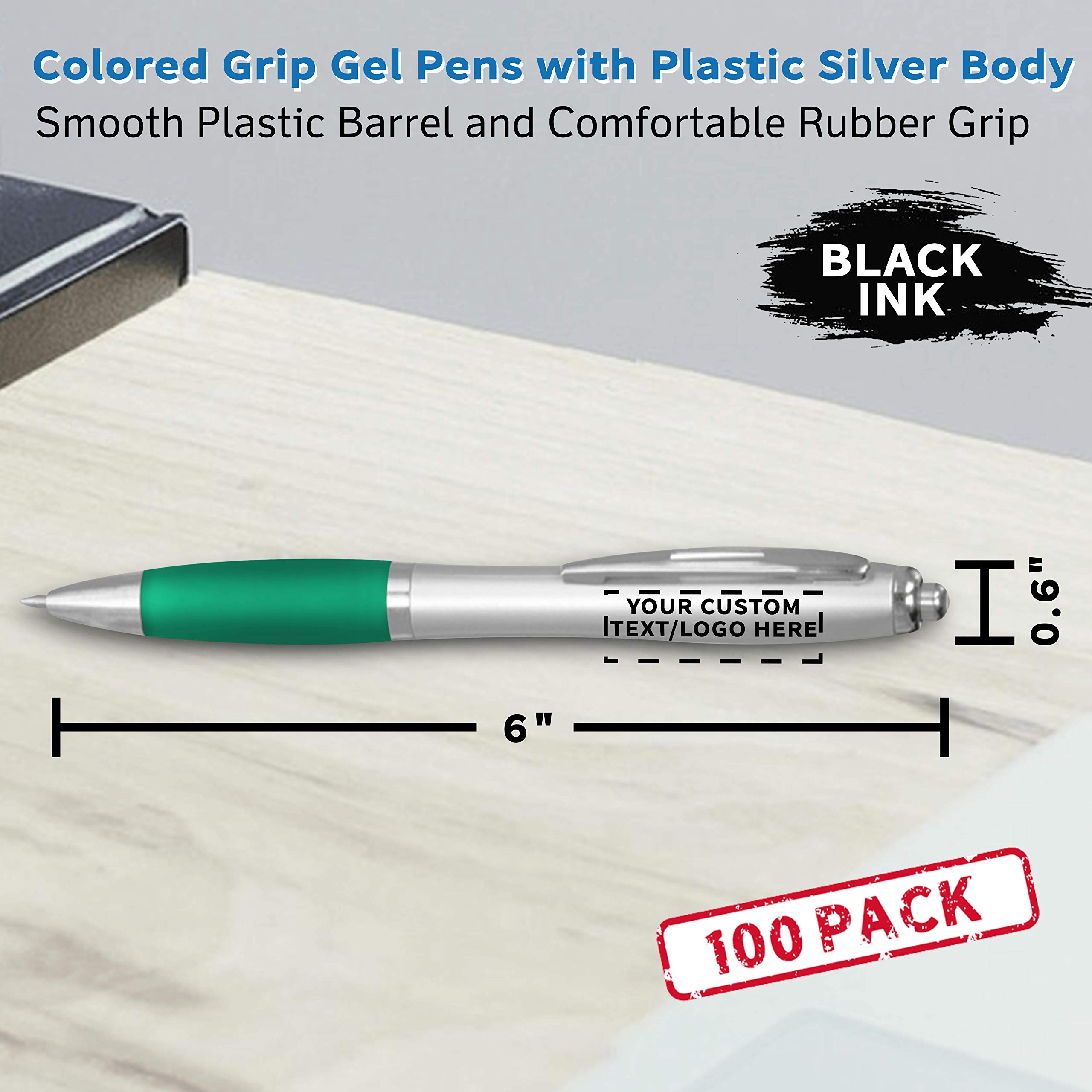 Custom Colored Grip Gel Pens - 100-Piece Bulk Pack with Personalized Options - Smooth Writing for Office, School & Business Use - Perfect for Tradeshows, Events & Giveaways - Green Gel Pen Set - Ideal for Note Taking, Journaling & Promotional Gifts