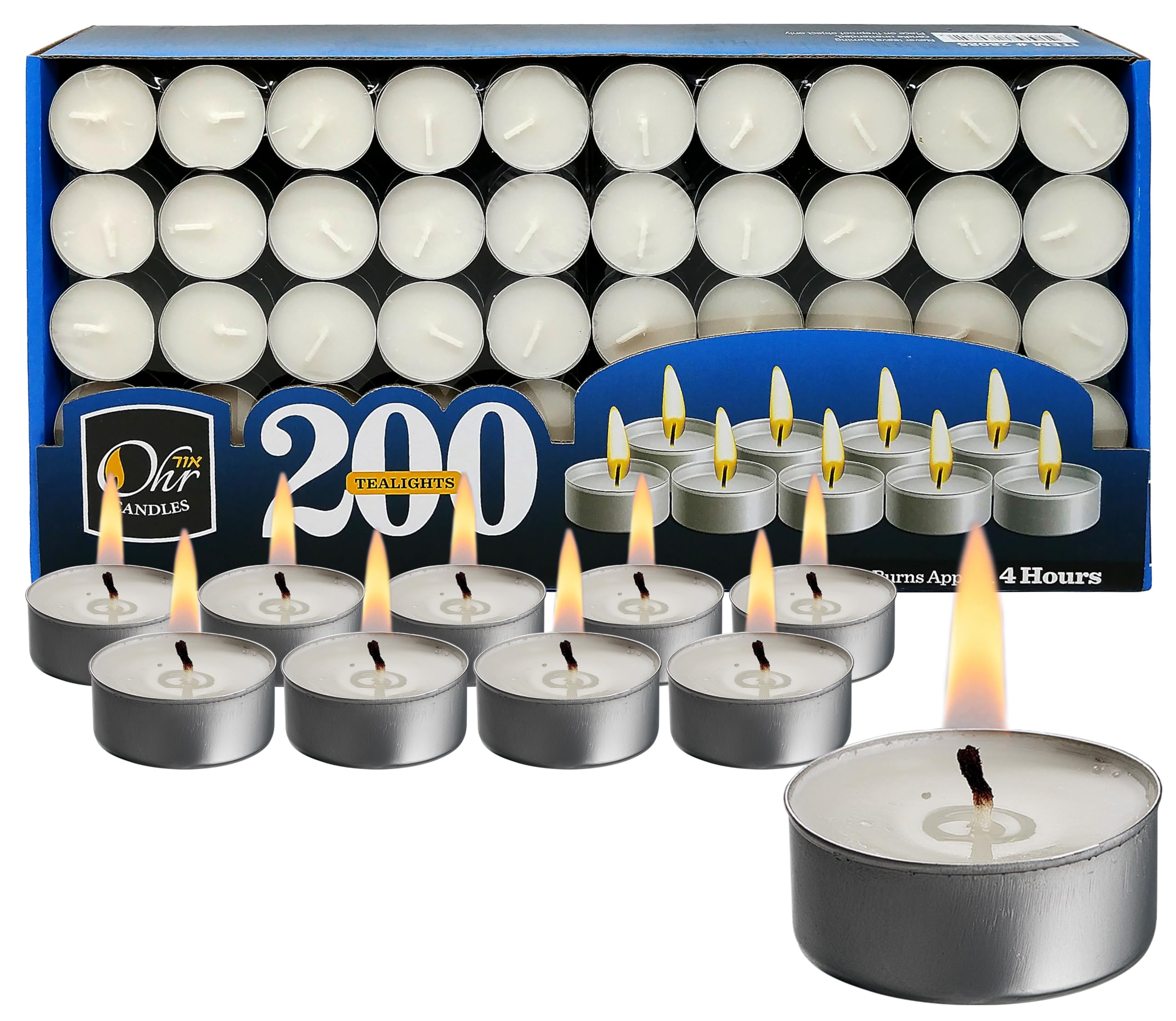 OHR CANDLES 200-Pack Bulk Unscented White Tealight Candles - 4 Hour Burn Time for Weddings, Parties, Home Decor & Relaxation