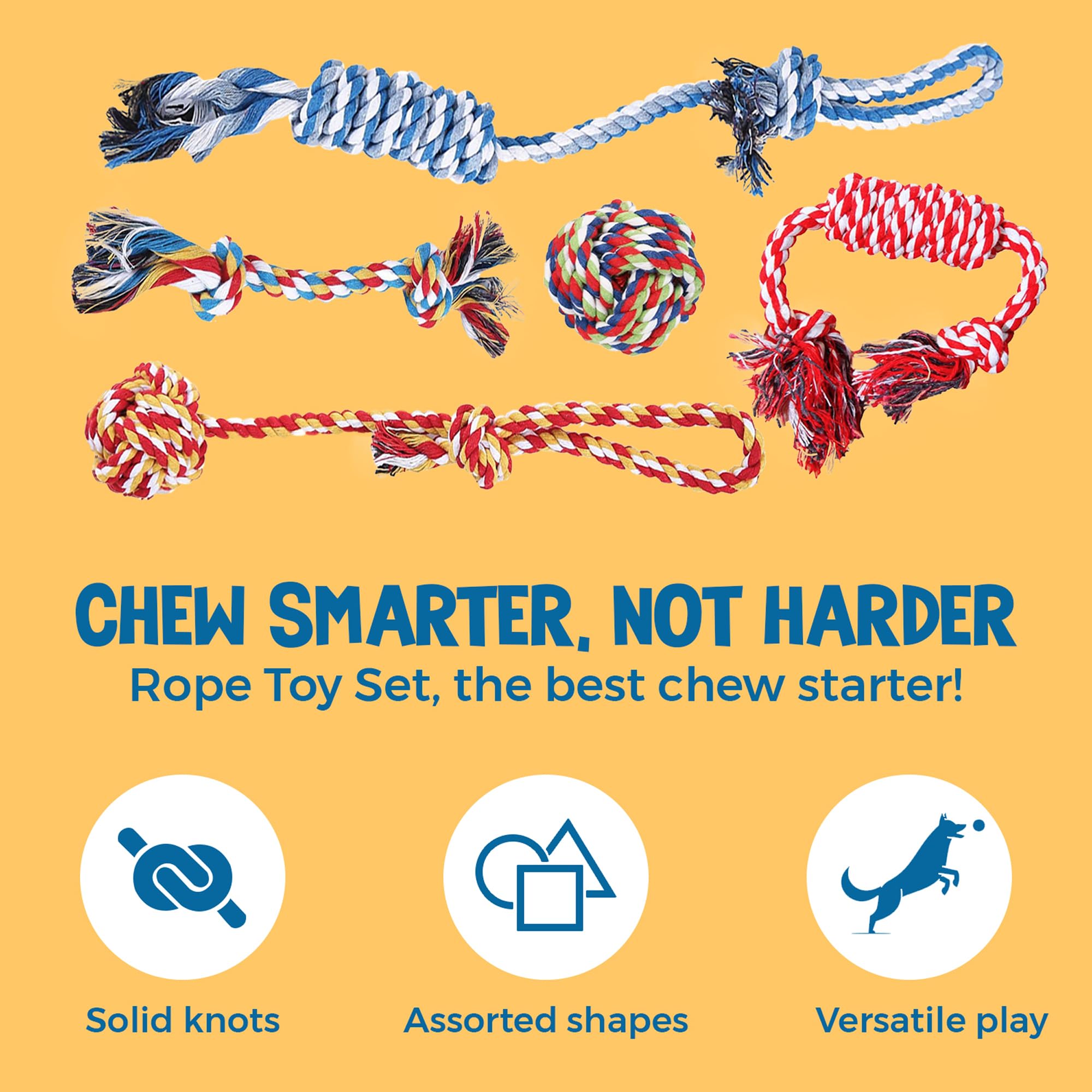 SunGrow 5-Pack Ferret Rope Chew Toys - Durable Machine-Washable Cotton Knotted Rope for Small to Medium Dogs & Puppies - Teething Relief & Cage Accessories (3