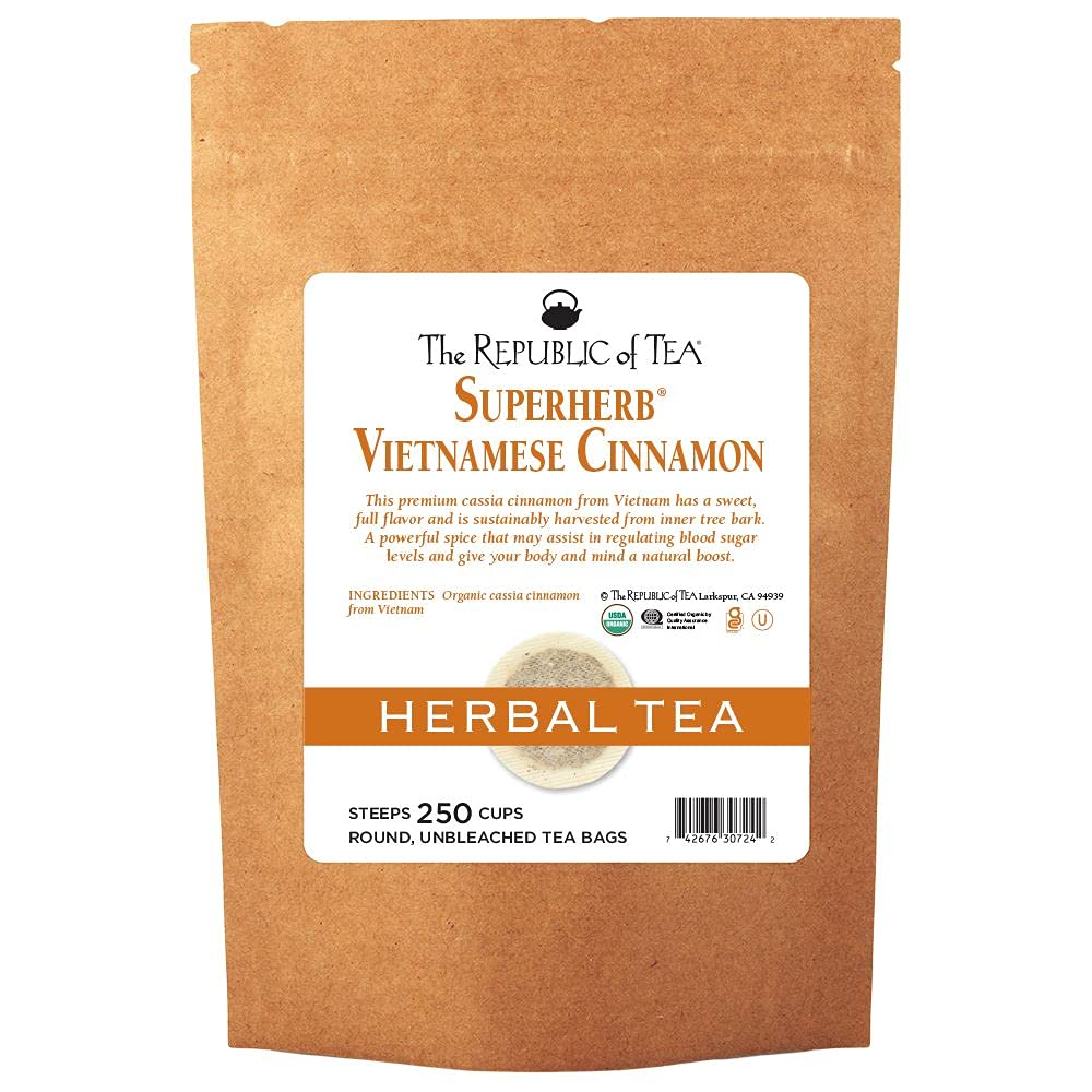 Organic Vietnamese Cinnamon Herbal Tea Bags - 250 Count | The Republic of Tea | Caffeine-Free Spiced Tea for Relaxation & Wellness | Perfect for Cold Weather, Stress Relief & Cozy Evenings