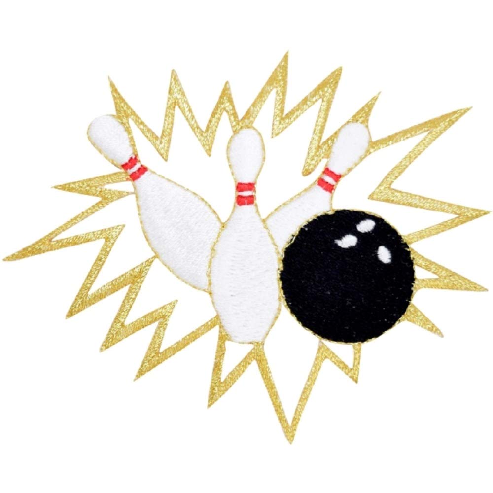 Gold Bowling Applique Iron-On Patch for Jackets, Hats & Bags - Custom Embroidered Badge for Sports Fans & DIY Crafts