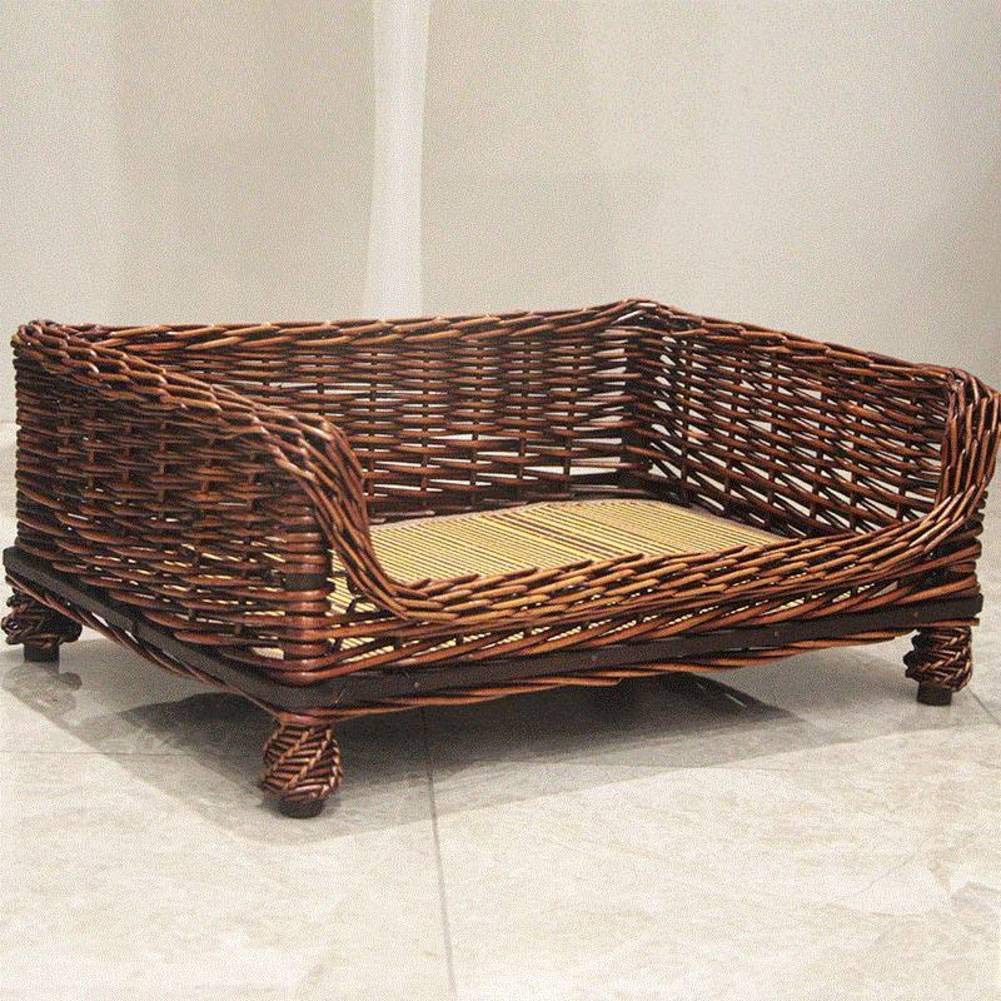 SH-CHEN Elevated Wicker Dog Bed - Waterproof & Durable Rattan Pet Bed for Small to Medium Dogs (XS, Teddy, Golden Retriever) - Perfect for Indoor/Outdoor Use in Living Room, Patio or Kennel