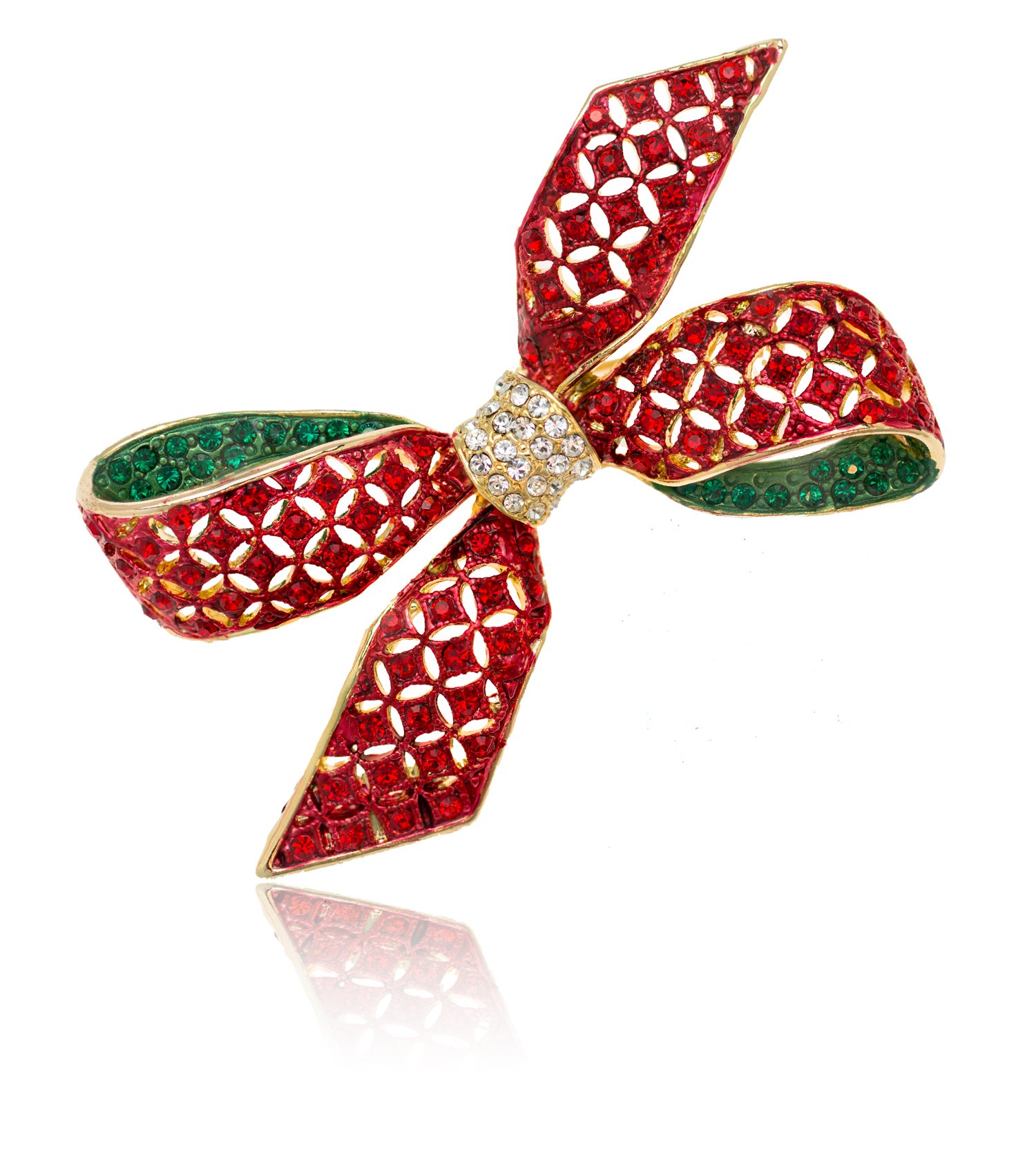 Gold Crystal Christmas Bow Brooch Pin for Holiday Gifts & Decor