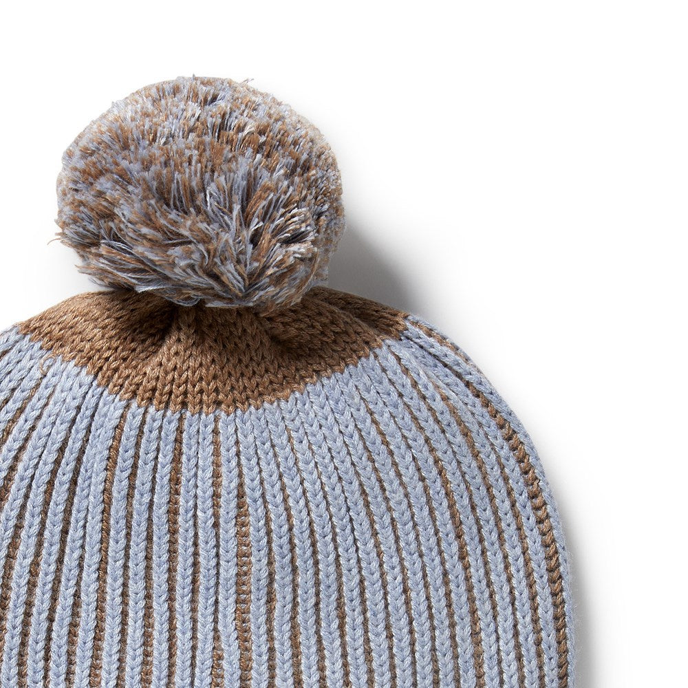Organic Knitted Ribbed Hat for Women - Soft Coco Blue Speckled Beanie - Winter Warm Fleece Lined Cap for Outdoor Activities, Skiing & Snowboarding