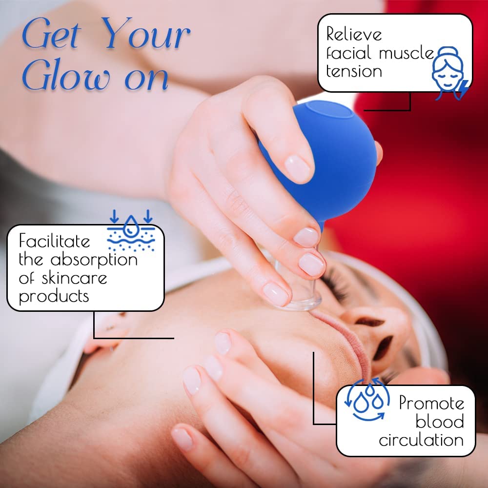 PCS POWEREST® 4-Piece Glass Facial Cupping Set with Silicone Vacuum Suction - Anti-Cellulite & Anti-Wrinkle Massage Therapy Kit for Youthful Skin - Perfect for Face, Eyes & Body Care - Ideal for Home Spa, Relaxation & Skincare Routine