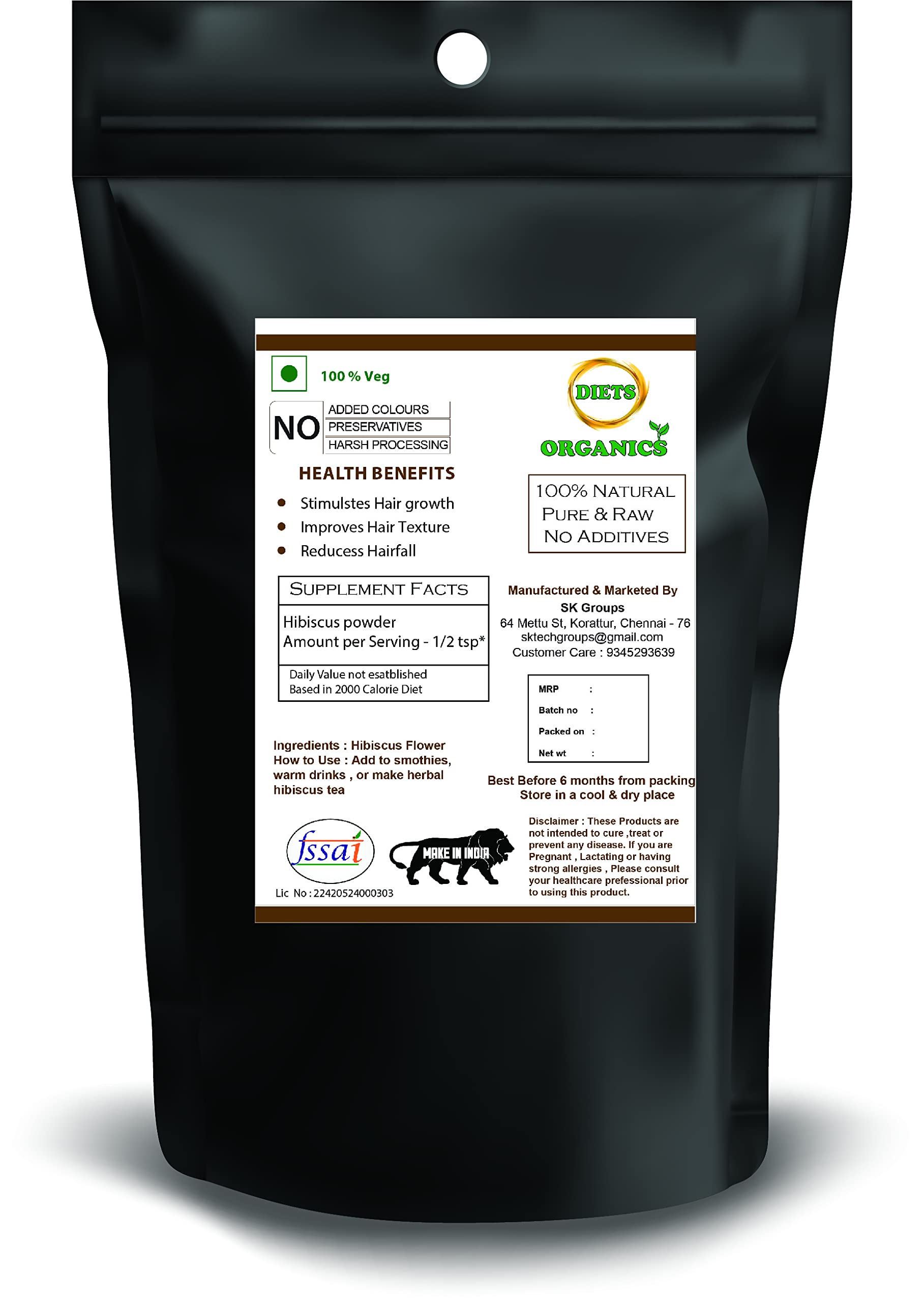 Organic Hibiscus Flower Powder for Hair Growth & Skin Care - 250g | Natural DIY Face Mask & Hair Treatment | Promotes Healthy Scalp & Glowing Skin