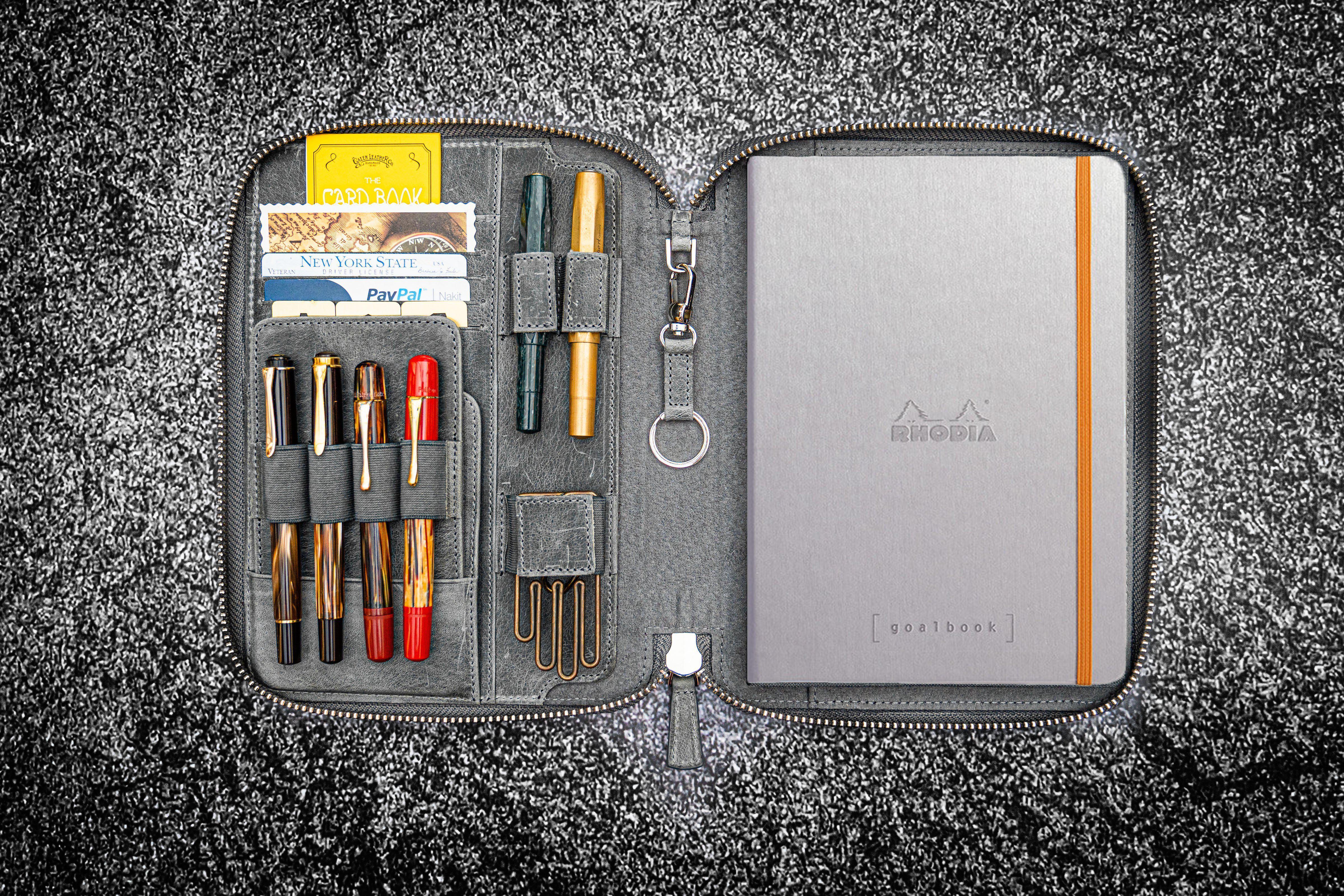 Premium Crazy Horse Smoky Leather A5 Notebook & iPad Mini Folio with Zipper - Perfect for Business, Travel & Journaling