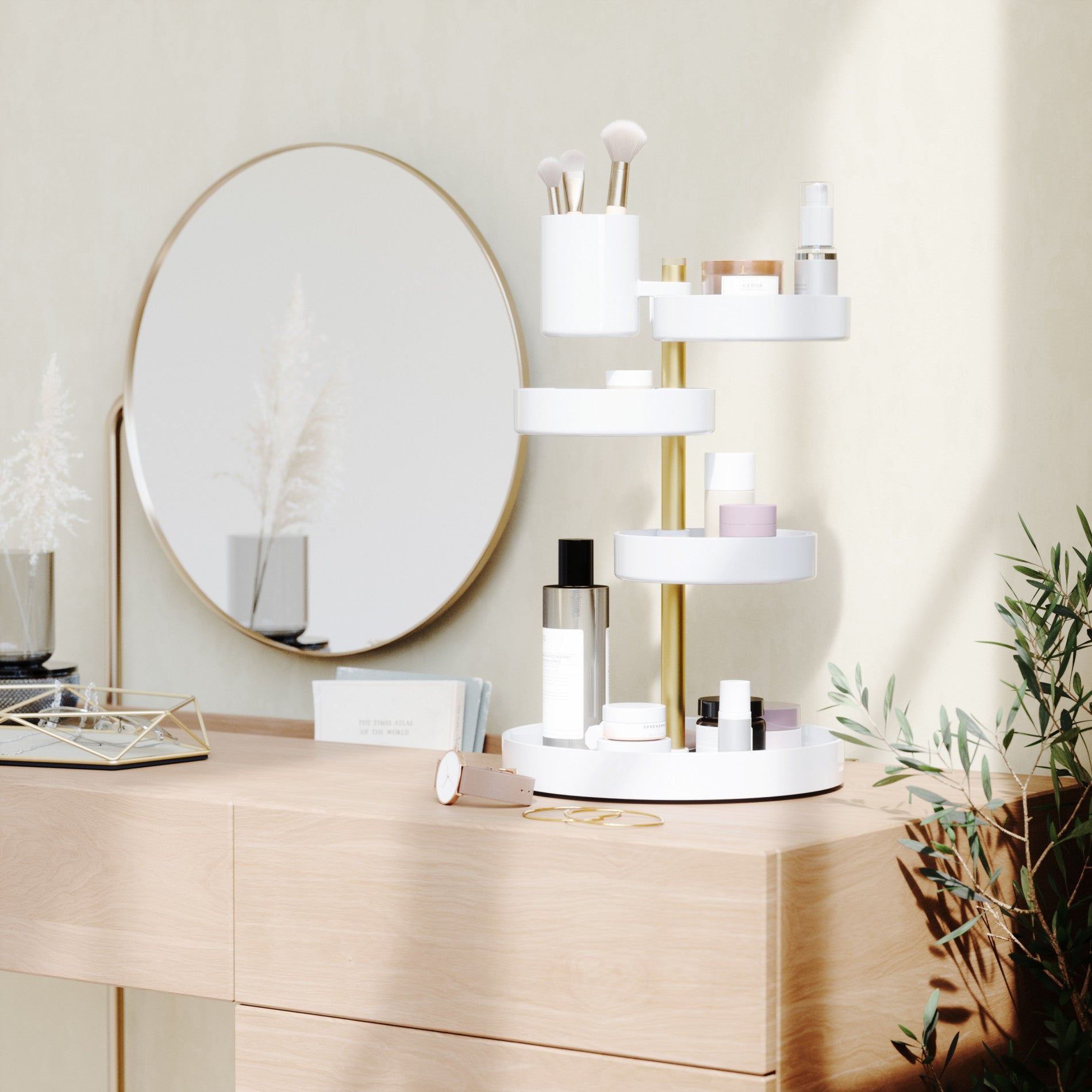Pirouette Cosmetic Organizer - 360° Rotating Makeup Storage Case with Adjustable Dividers | Perfect for Vanity, Bathroom & Travel | Keep Your Beauty Essentials Organized in Style